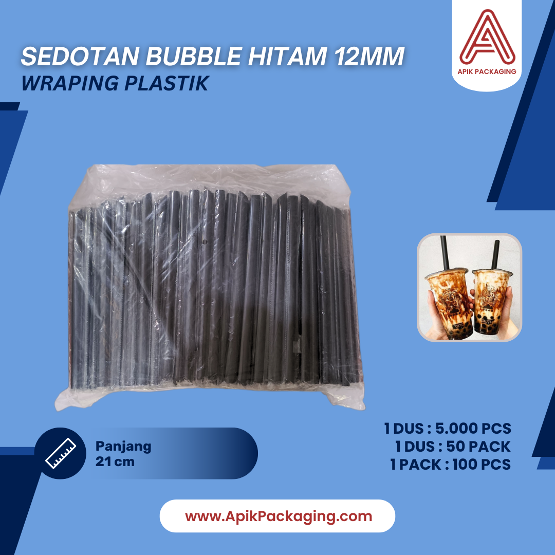 Sedotan Bubble Hitam 6 MM, 8 MM, 12 MM Wraping Plastik