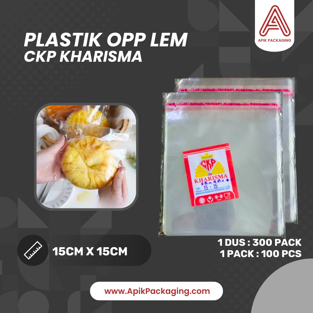 Plastik OPP Lem CKP Kharisma 15X15CM, 16X16CM, 16X24CM, 20X30CM, 30X35CM, 28X38CM, 6X18CM, 7X15CM, 10X10CM, 11X11CM, 12X12CM, 13X13CM, 14X14CM