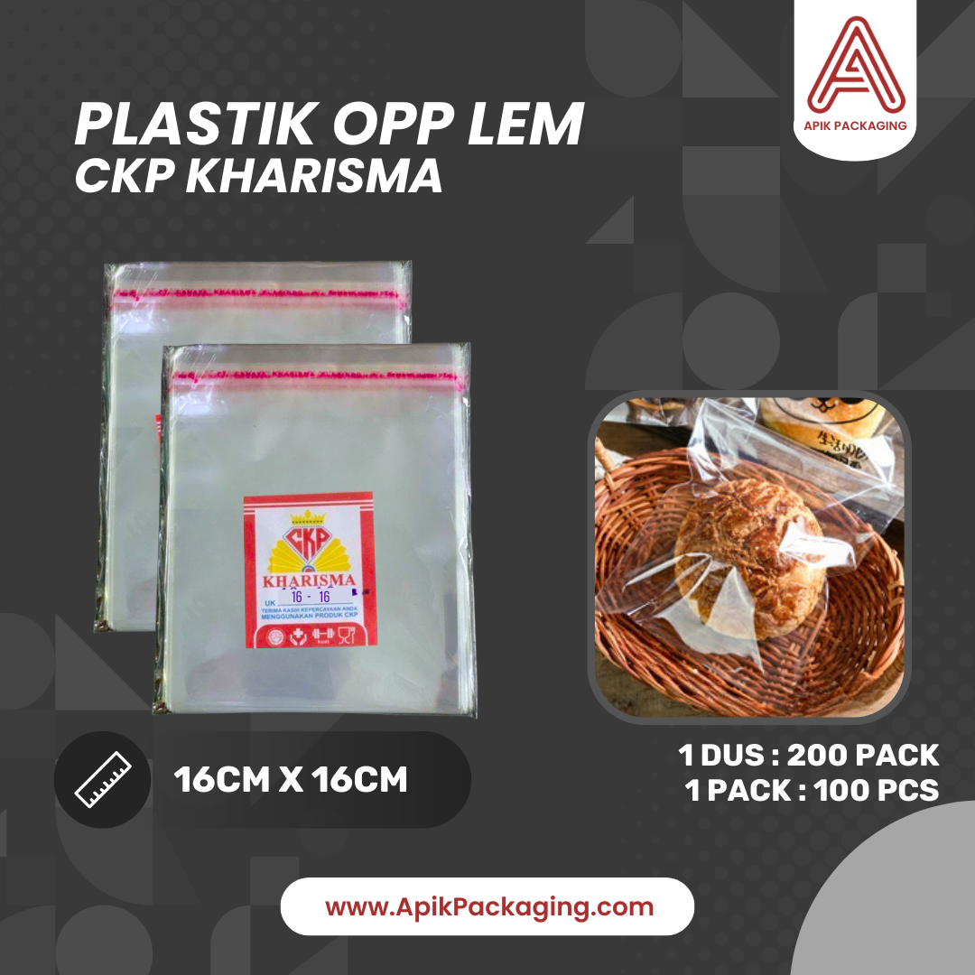 Plastik OPP Lem CKP Kharisma 15X15CM, 16X16CM, 16X24CM, 20X30CM, 30X35CM, 28X38CM, 6X18CM, 7X15CM, 10X10CM, 11X11CM, 12X12CM, 13X13CM, 14X14CM
