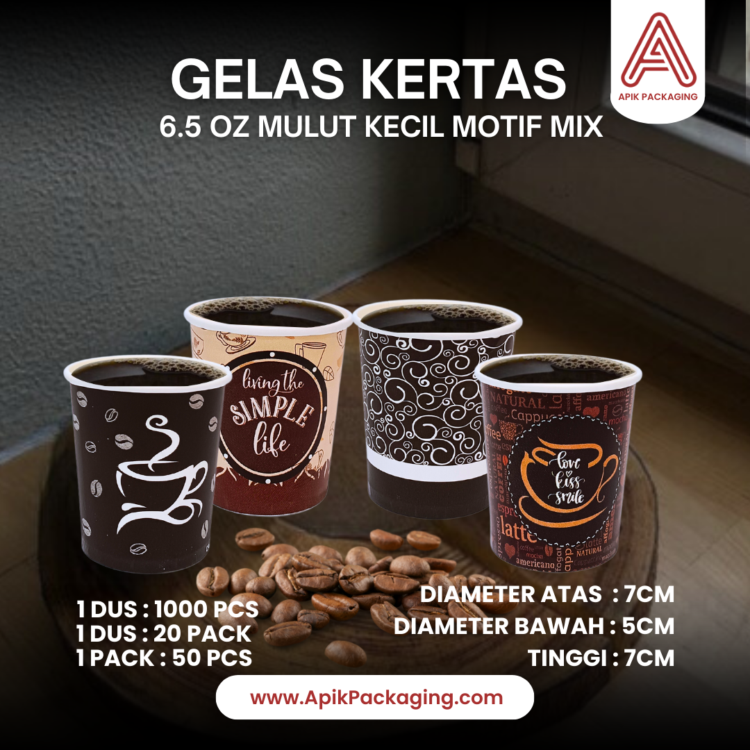 Gelas Kertas 6,5 OZ dan 9 OZ Mulut Kecil Motif Mix