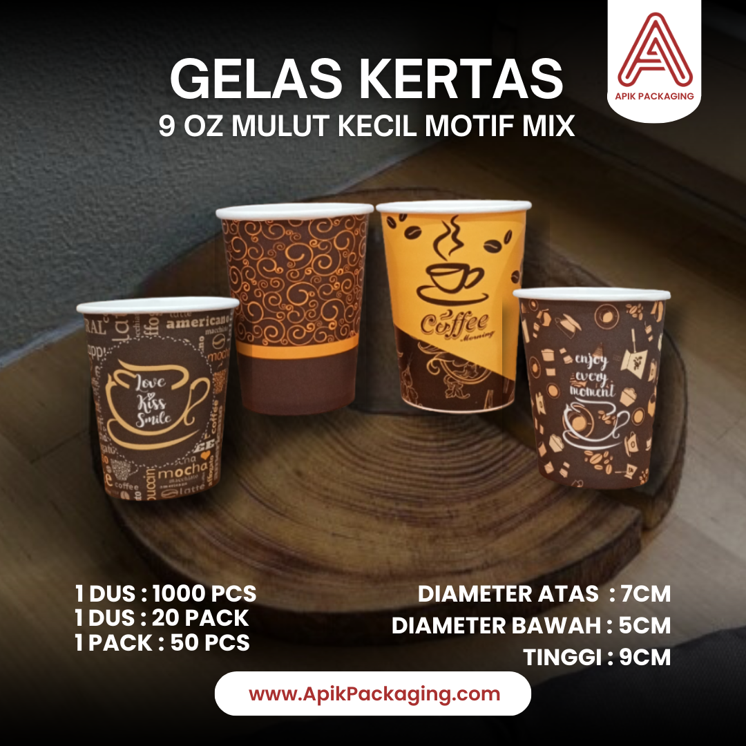 Gelas Kertas 6,5 OZ dan 9 OZ Mulut Kecil Motif Mix
