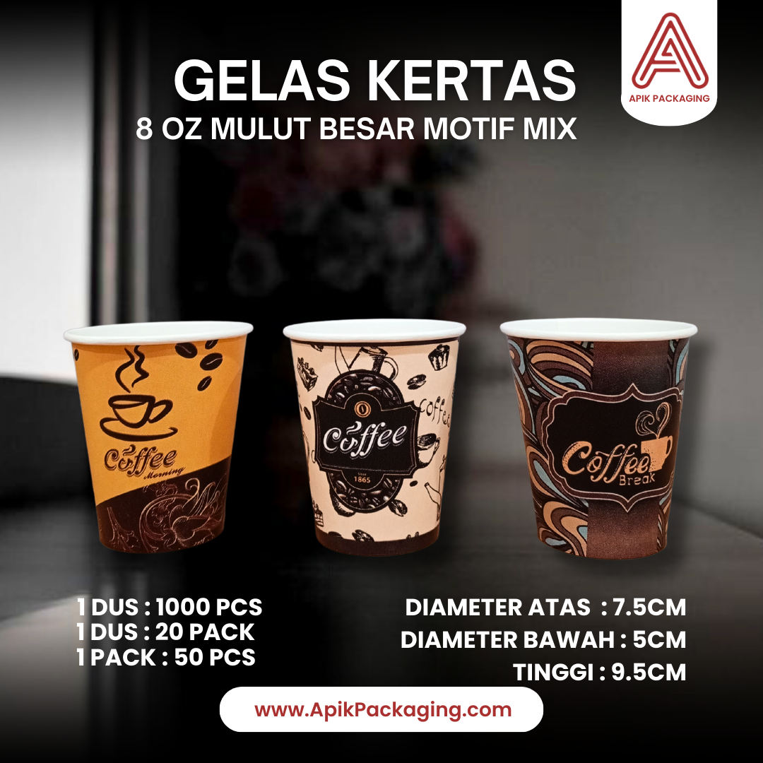 Gelas Kertas 8 OZ Mulut Besar Motif Mix