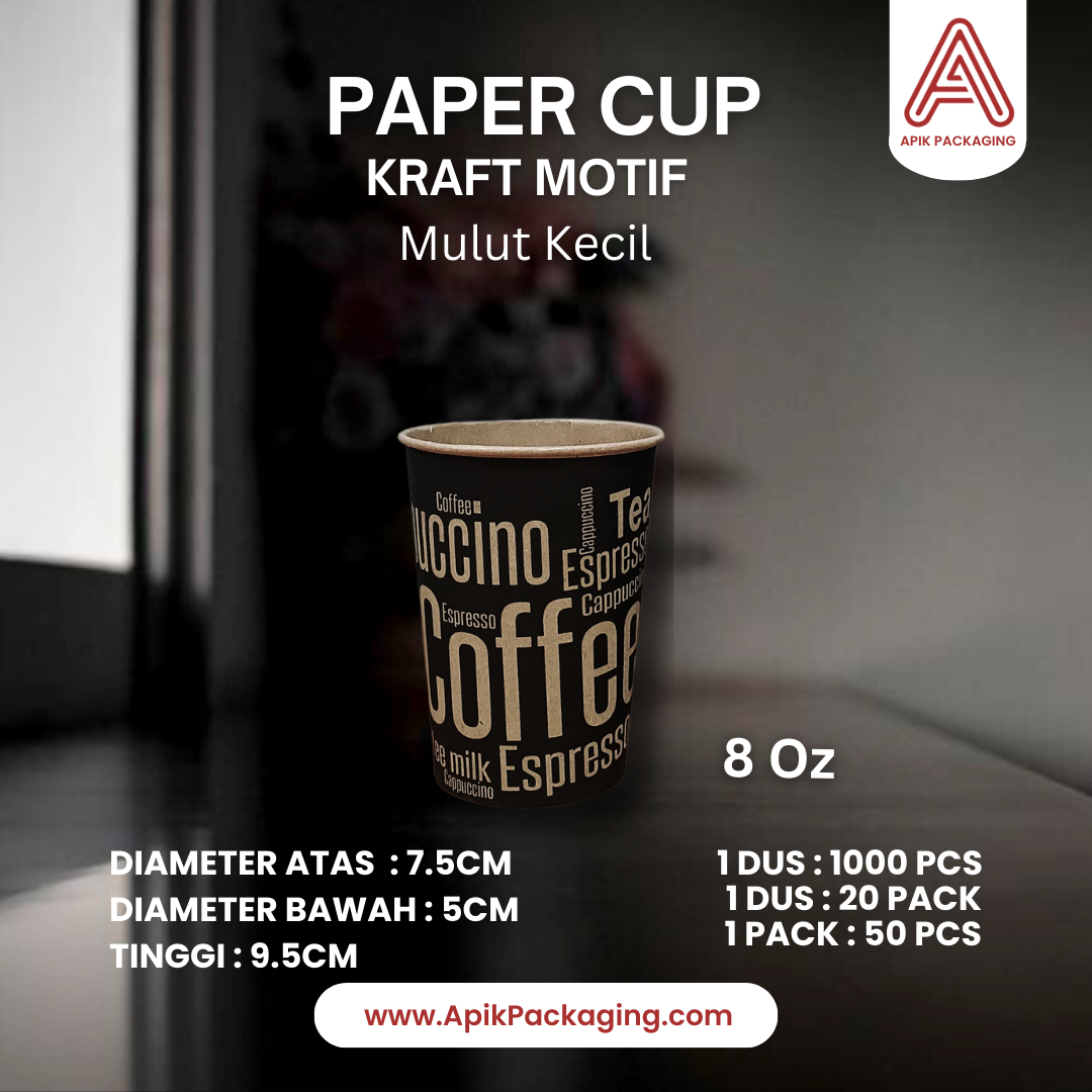 Paper Cup Kraft Motif Mulut Kecil 8 OZ dan 9 OZ