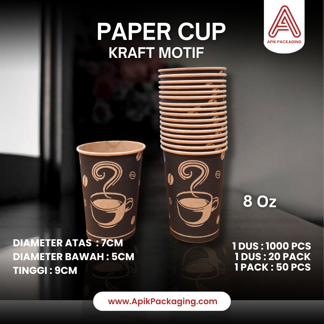 Paper Cup Kraft Motif Mulut Kecil 8 OZ dan 9 OZ