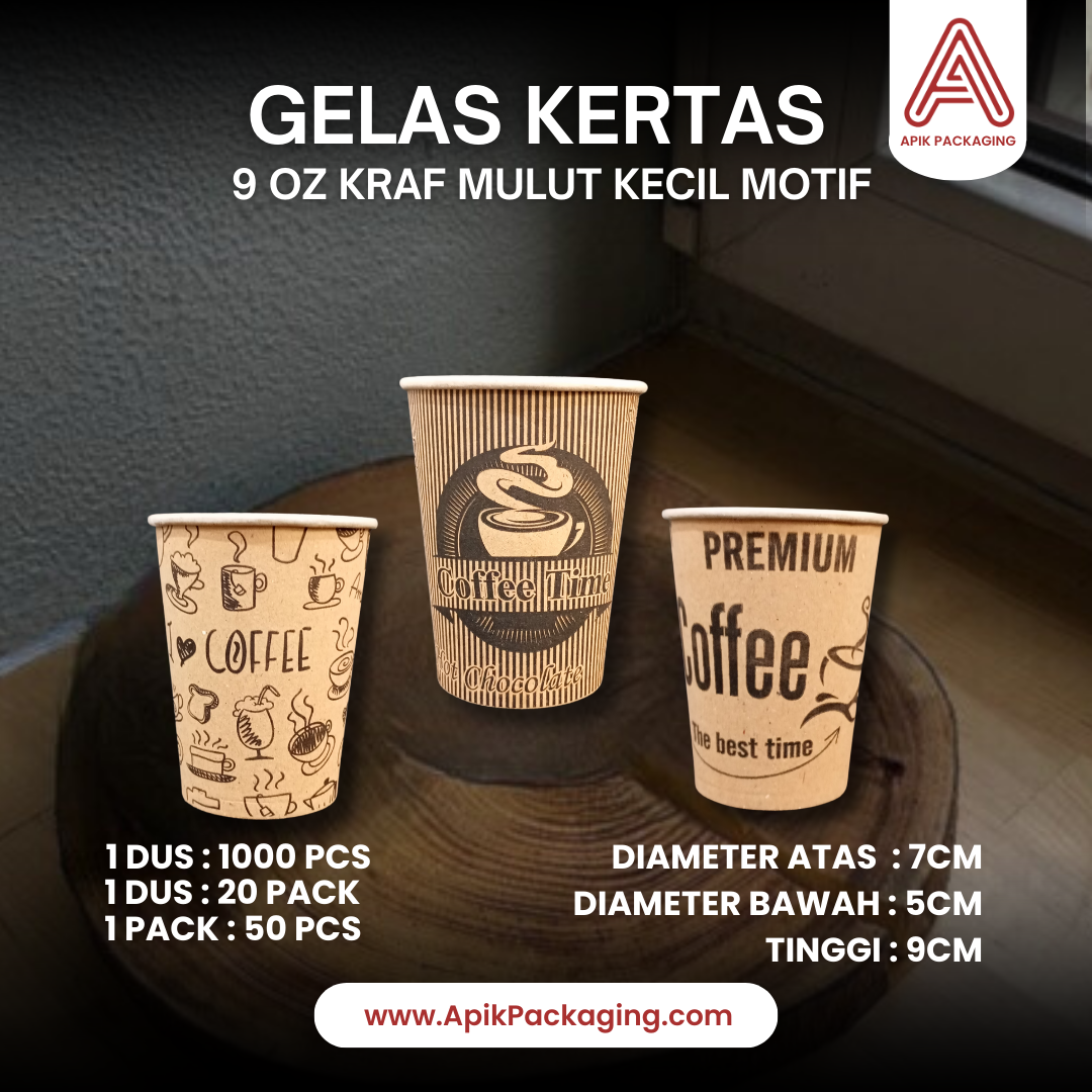 Paper Cup Kraft Motif Mulut Kecil 8 OZ dan 9 OZ