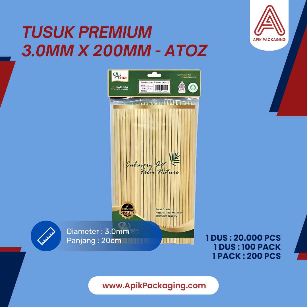 Tusuk Premium 3mm x 180mm, 3mm x 200mm, 4mm x 150mm, 4mm x 200mm, 3.5mm x 350mm ATOZ