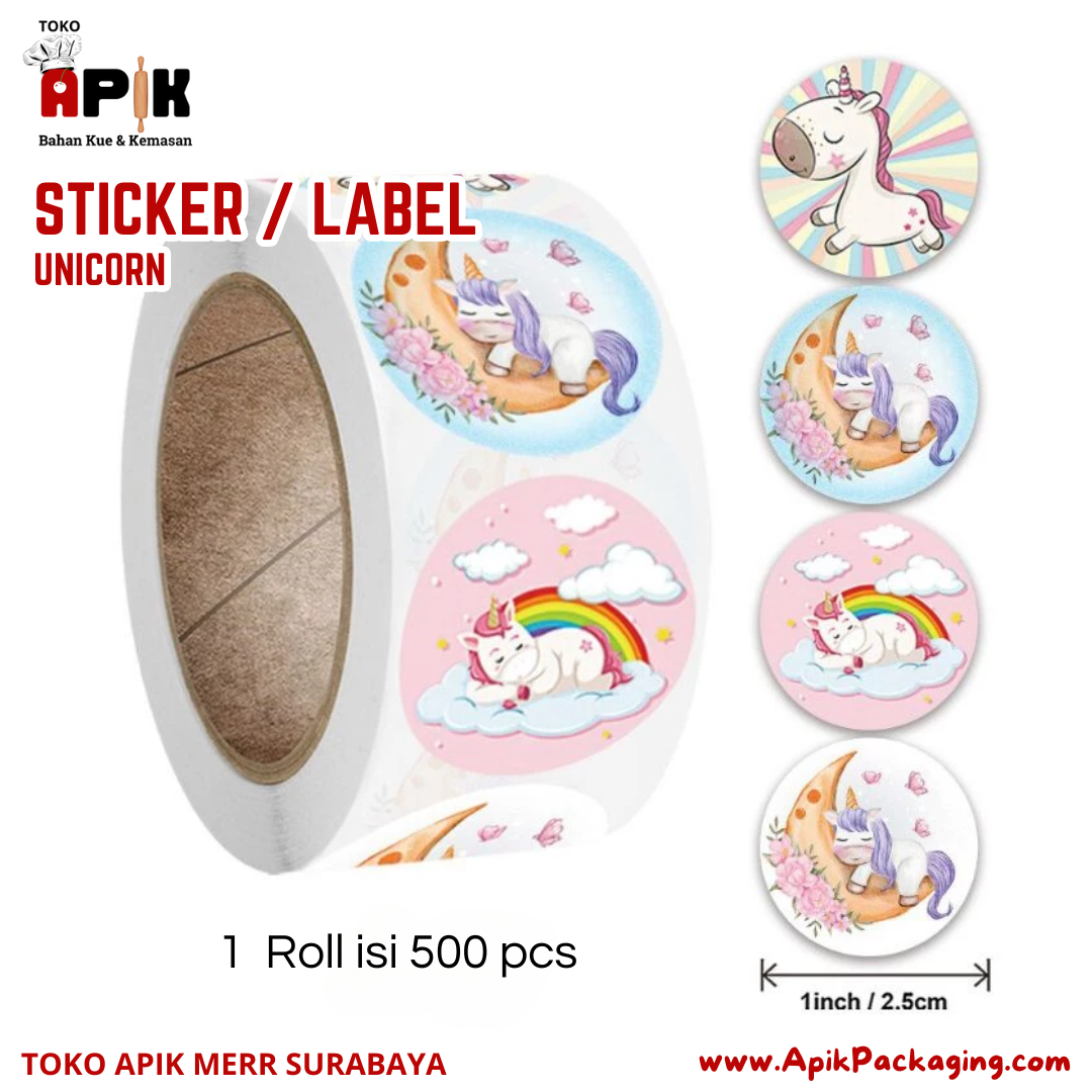 Stiker / Label Unicorn 1 Roll isi 500 PCS