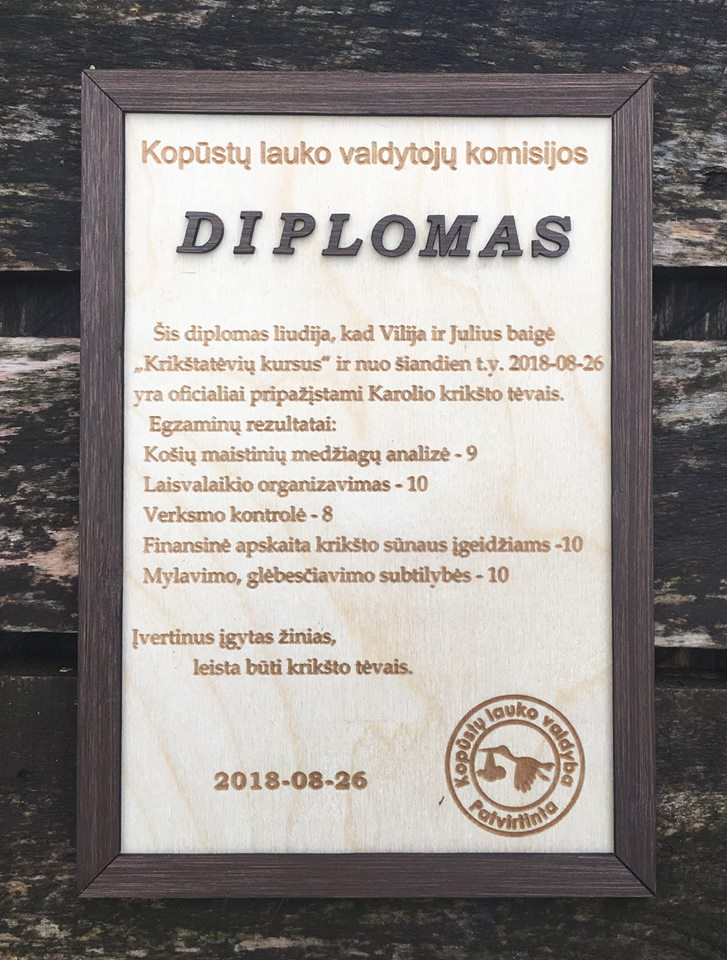 Krikštynų diplomas Nr. 1