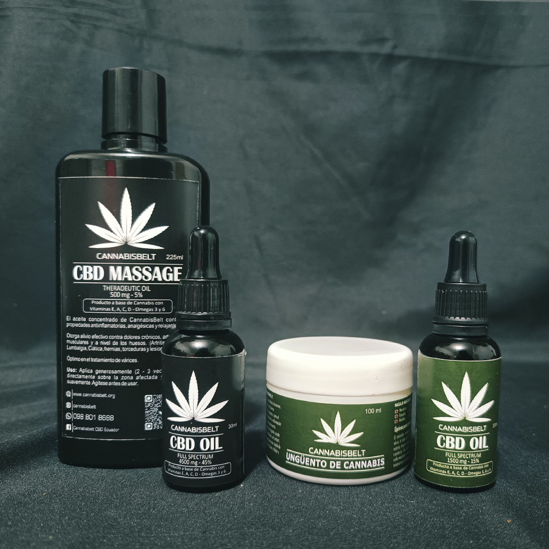 MUESTRAS - PACK DE CANNABIS MEDICINAL CBD ( Aceite 1500mg + 4500mg + Ungüento 100ml + CBD Massage 250ml)