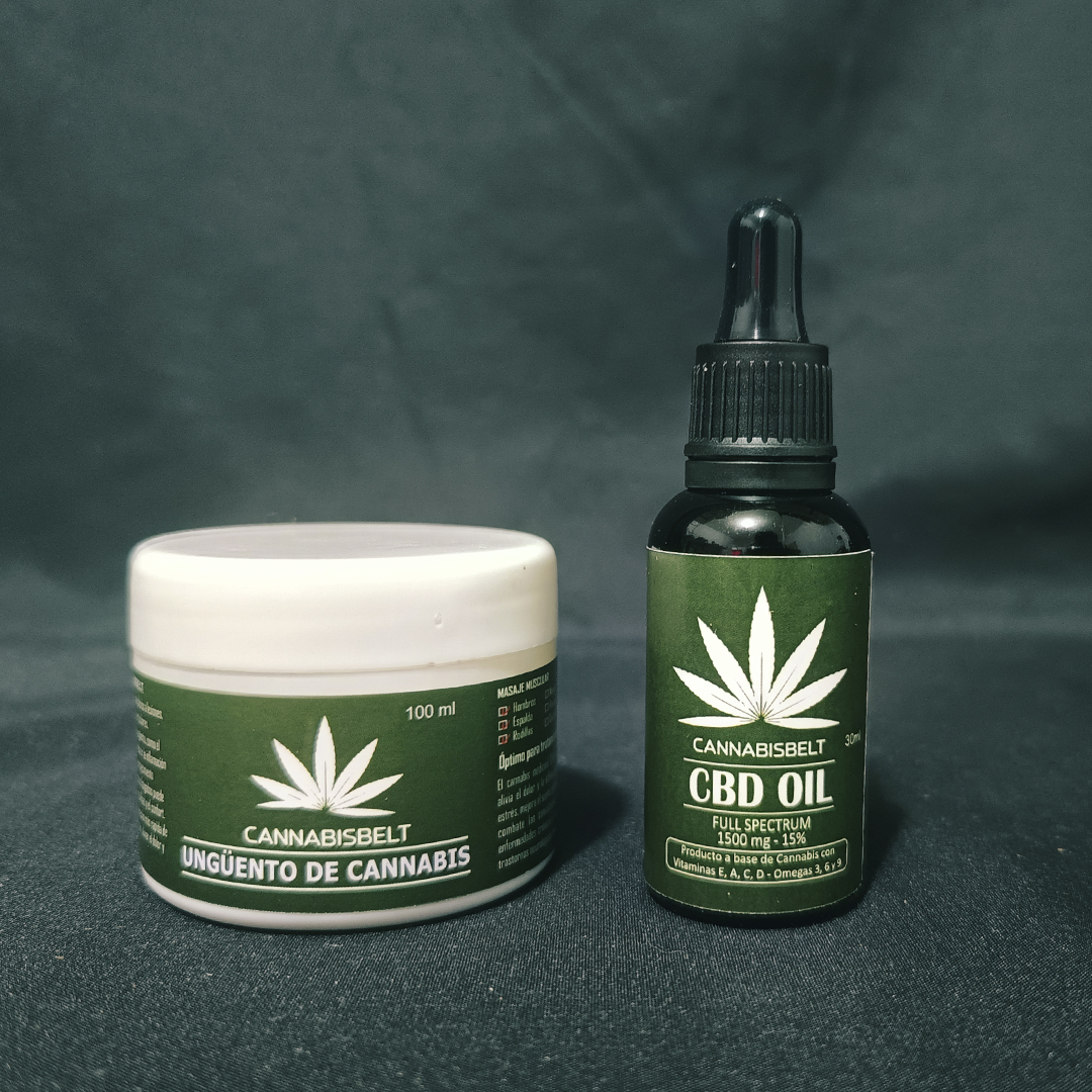 MUESTRAS - PACK DE CANNABIS MEDICINAL CBD ( Aceite 1500mg +  4500mg +  Ungüento 100ml +  CBD Massage 250ml)