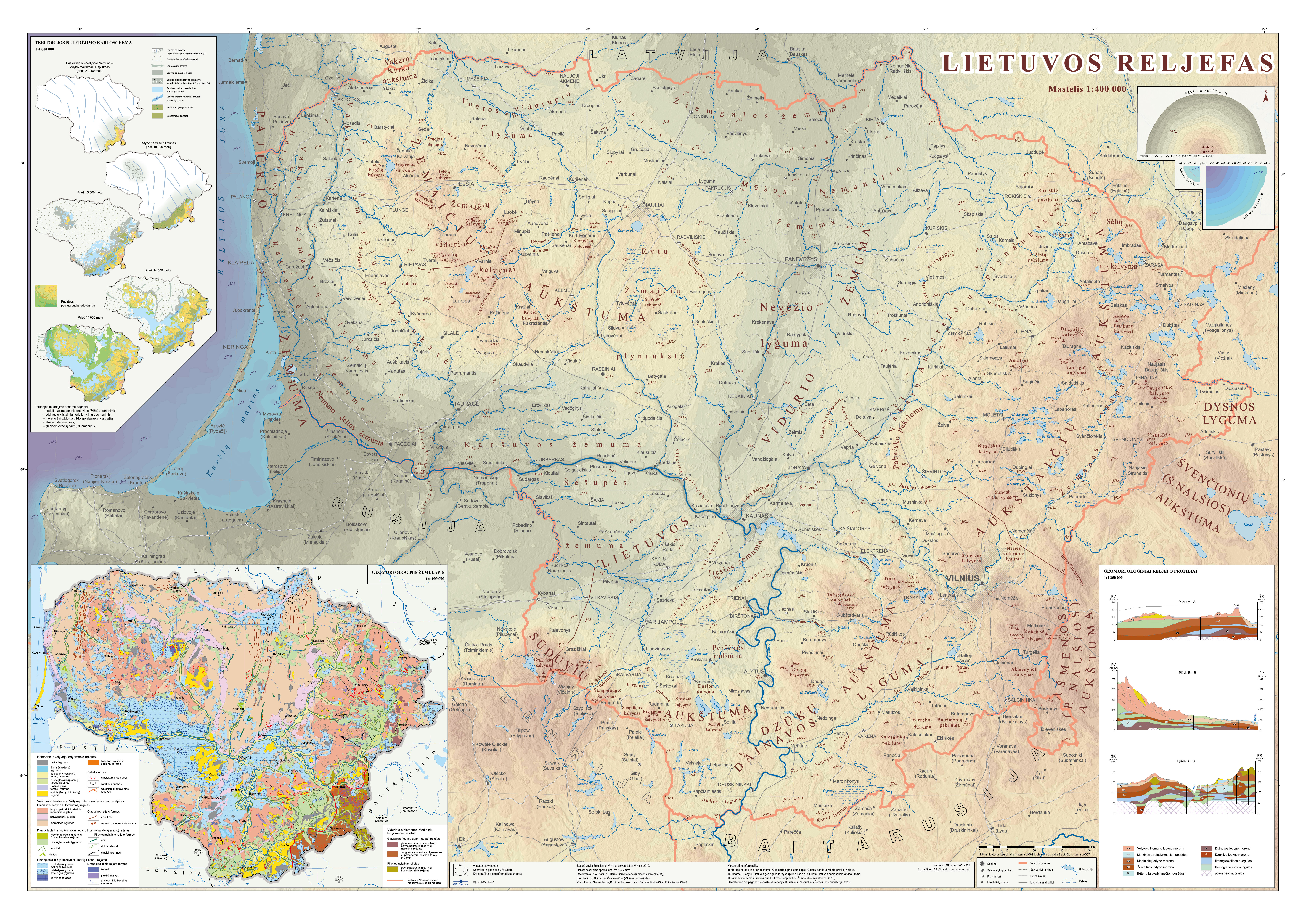Sieninis Lietuvos reljefo žemėlapis M 1:400 000 (A0 formato)