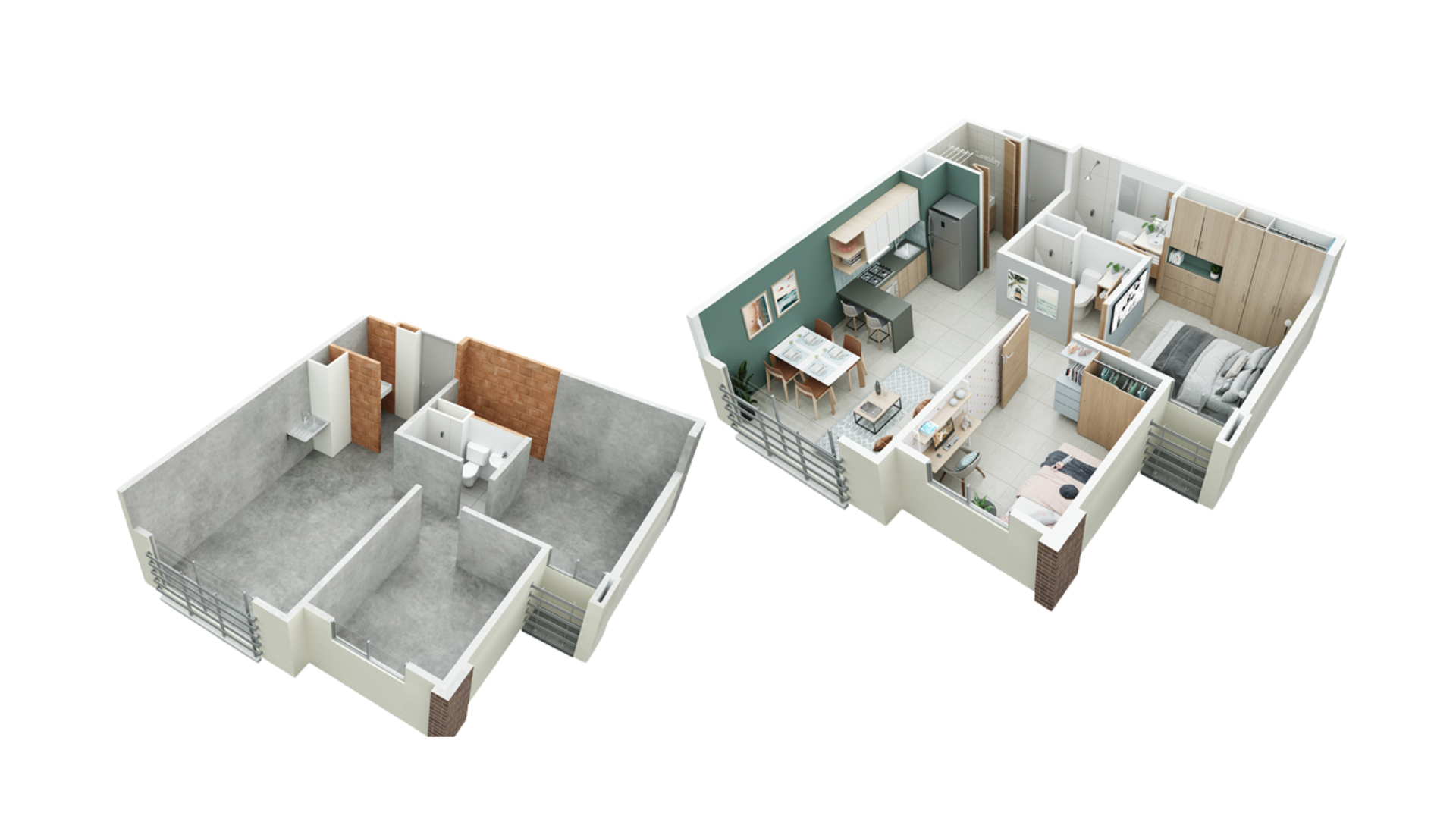 Diseño de Interiores para Apto de 60 m² en Obra Gris