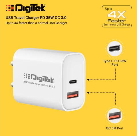 Digitek (DMPD QC 35W) USB Travel Charger QC 3.0 PD 35W, up to 4X Faster Than a Normal USB Charger