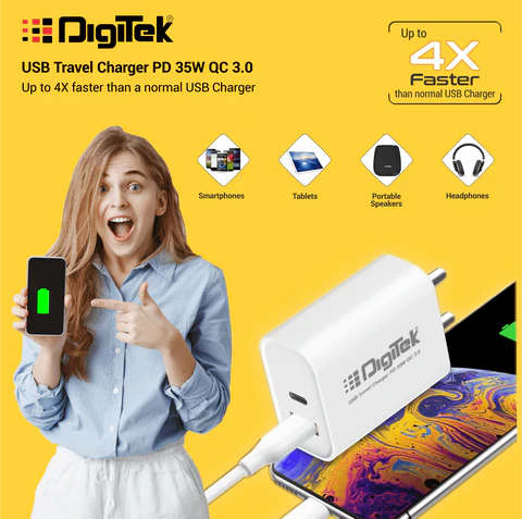 Digitek (DMPD QC 35W) USB Travel Charger QC 3.0 PD 35W, up to 4X Faster Than a Normal USB Charger