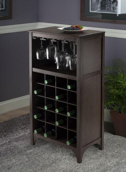 37.52-inch x 19.09-inch x 12.6-inch 20-Bottle Modular Wine Cabinet With Glass Rack, Dark Espresso (92729)