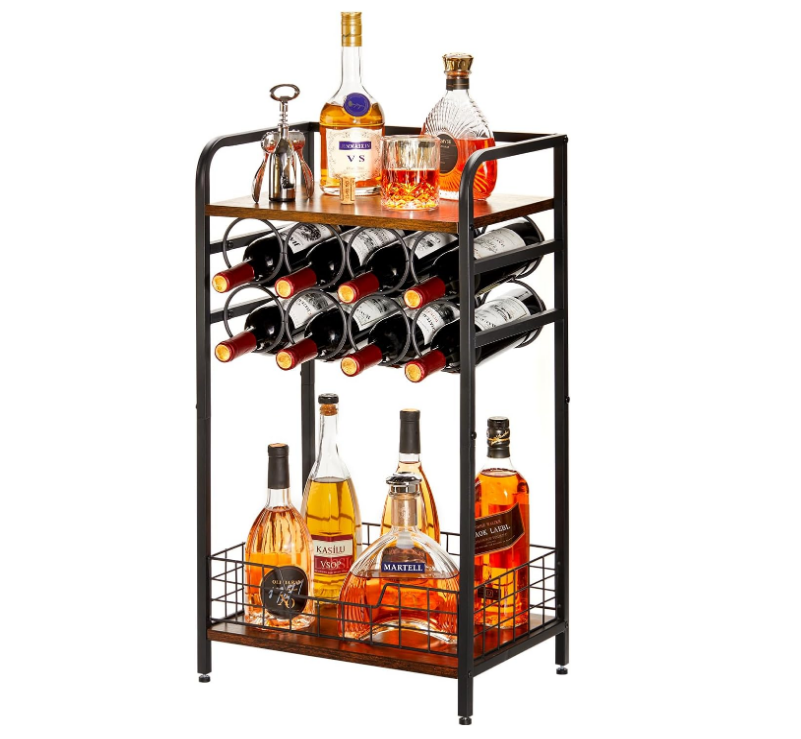 3-Tier Wine Bar Table: Small Liquor Bottle Holder with 8-Bottle Wine Rack Mini Wine Bar Cabinet Corner Whiskey Display Shelf Floor Liquor Storage Bar for Home Living Room