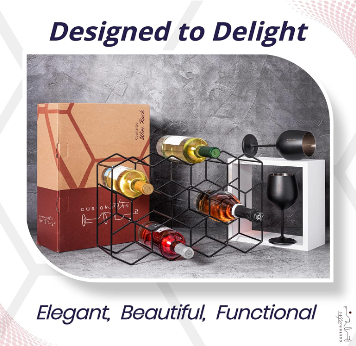 Countertop Wine Rack - 14 Bottle Freestanding Modern Black Metal Small - 3 Tier Tabletop Wine Holder Stand for Cabinet, Pantry - Wine Racks Countertop - No Assembly Required