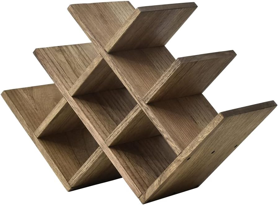 8-Bottle Countertop Wine Rack - Wine Bottle Holder for Bar Table/Wine Cabinet Free Standing - Wood 3-Tier Wine Display and Storage Shelves Dark Brown XHJJ3-DBR