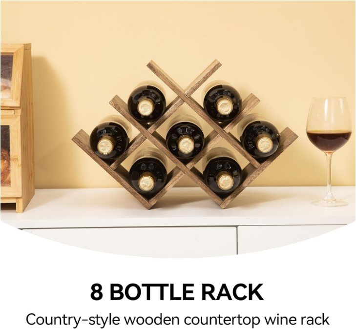 8-Bottle Countertop Wine Rack - Wine Bottle Holder for Bar Table/Wine Cabinet Free Standing - Wood 3-Tier Wine Display and Storage Shelves Dark Brown XHJJ3-DBR