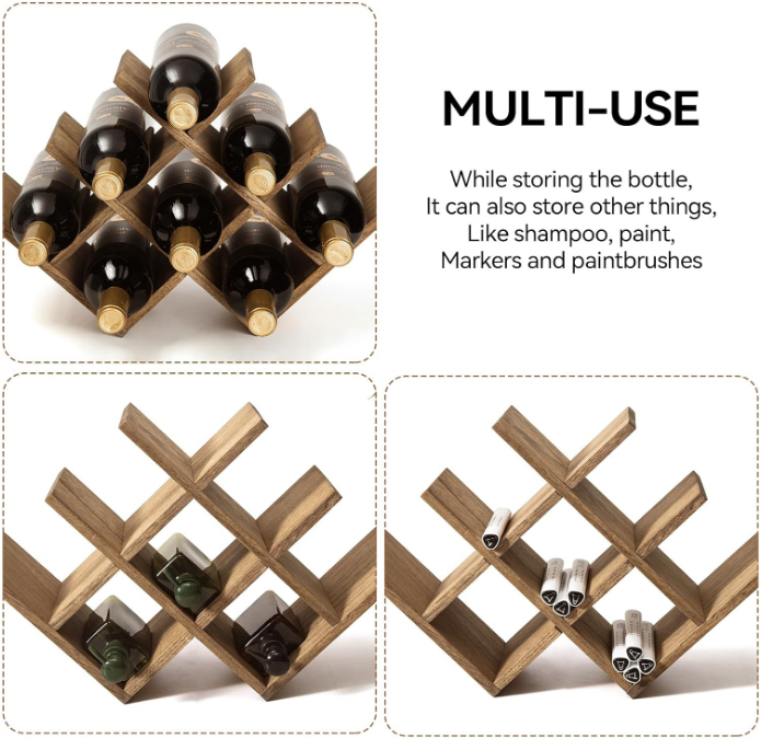 8-Bottle Countertop Wine Rack - Wine Bottle Holder for Bar Table/Wine Cabinet Free Standing - Wood 3-Tier Wine Display and Storage Shelves Dark Brown XHJJ3-DBR