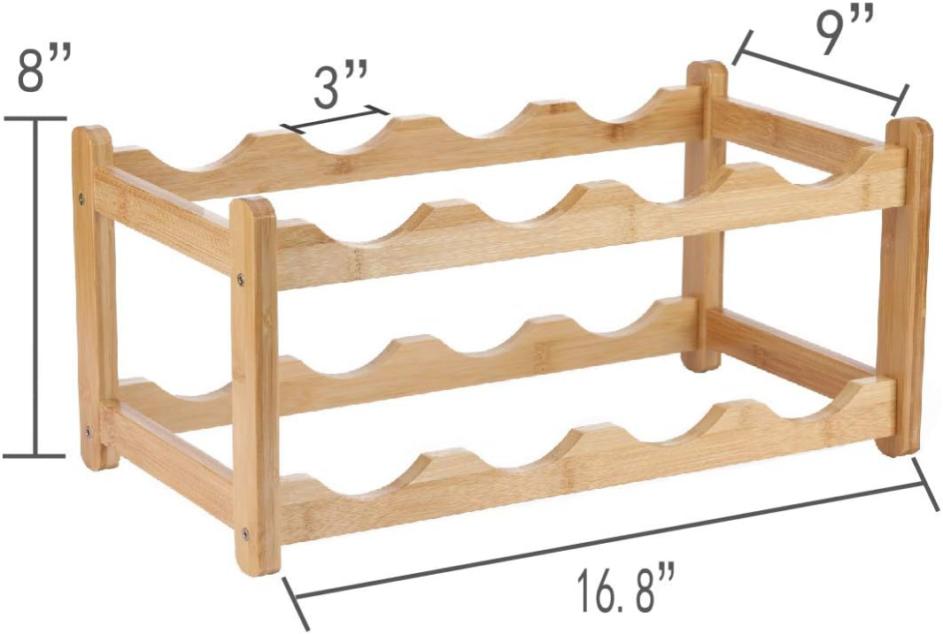 Wine Rack 8 Bottle 2-Tier Eco-Friendly Bamboo Wine Storage Easy-Assembly Space-Saving for Wine Lovers,Kitchen Wine Organizer for Countertop,Pantry, Home,Room Decor,Bar