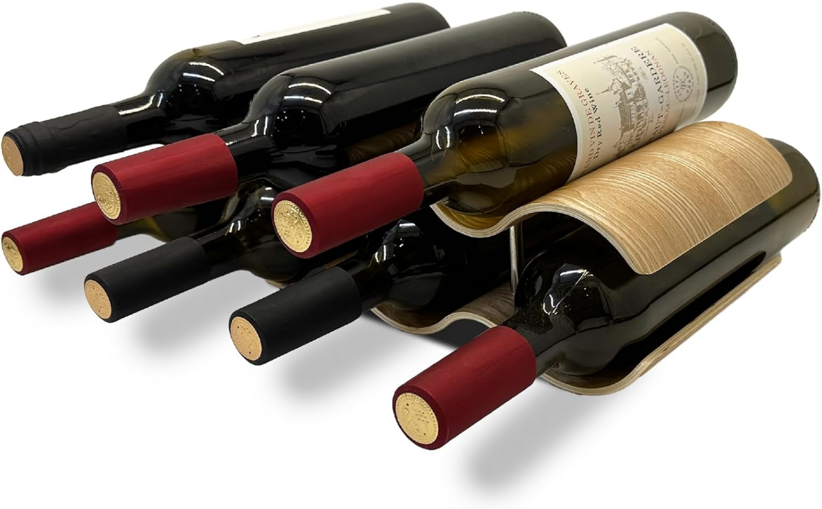 Wine Racks Countertop, 2-Tier Wooden Wine Rack Inserts for Cabinet, Bottle Holder Stand, 7 Bottles Freestanding Wine Storage Cabinet Shelf Organizer for Home Décor, Bar and Pantry