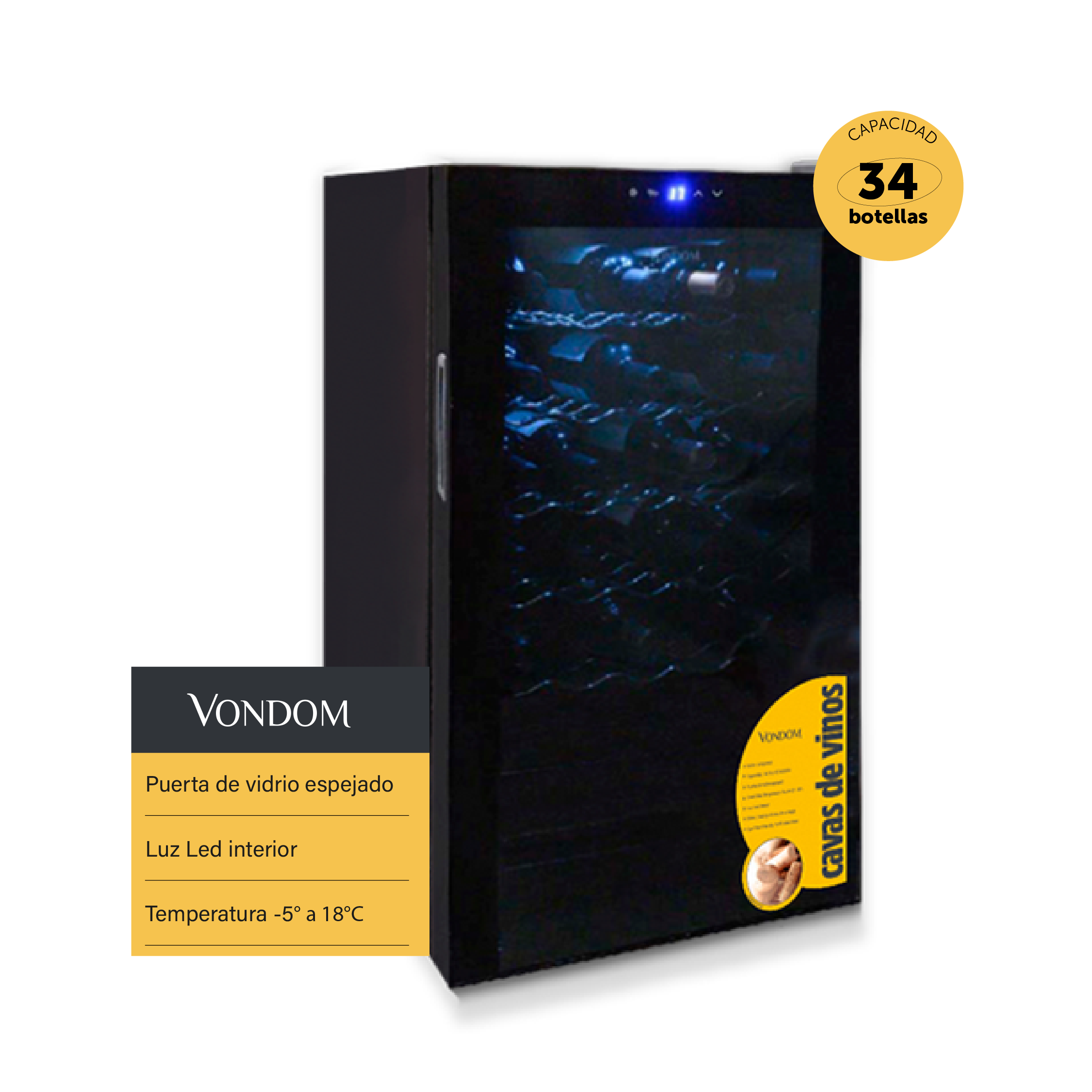 Cava De Vinos Vondom Para 34 Botellas Con Motor Compresor Simple Temperatura - Colo Negro
