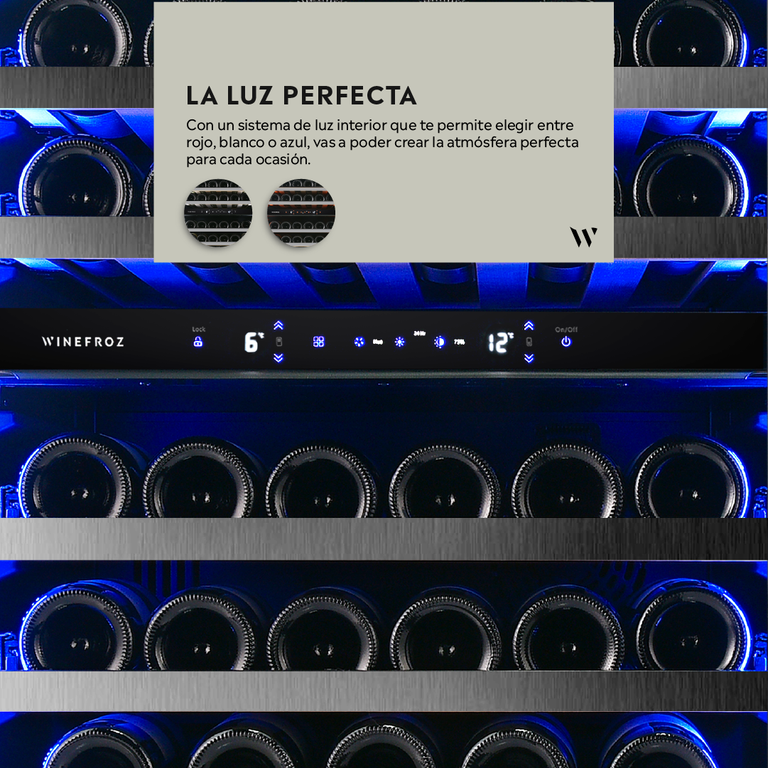 Cava Winefroz Wifi Luxury Edition Acero Inoxidable Negro Para 119 Botellas - Triple Temperatura