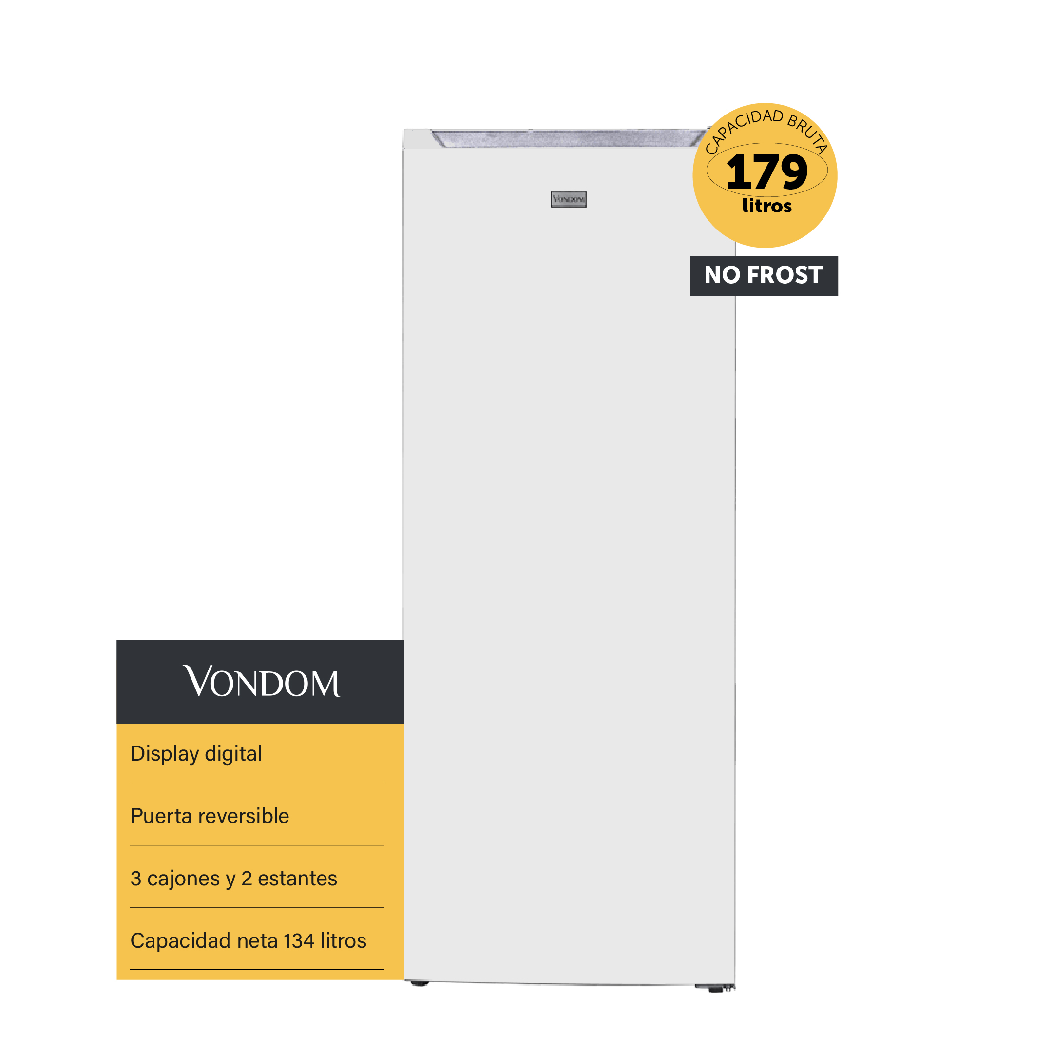 Freezer Vertical Vondom No Frost Digital Blanco - 179 L