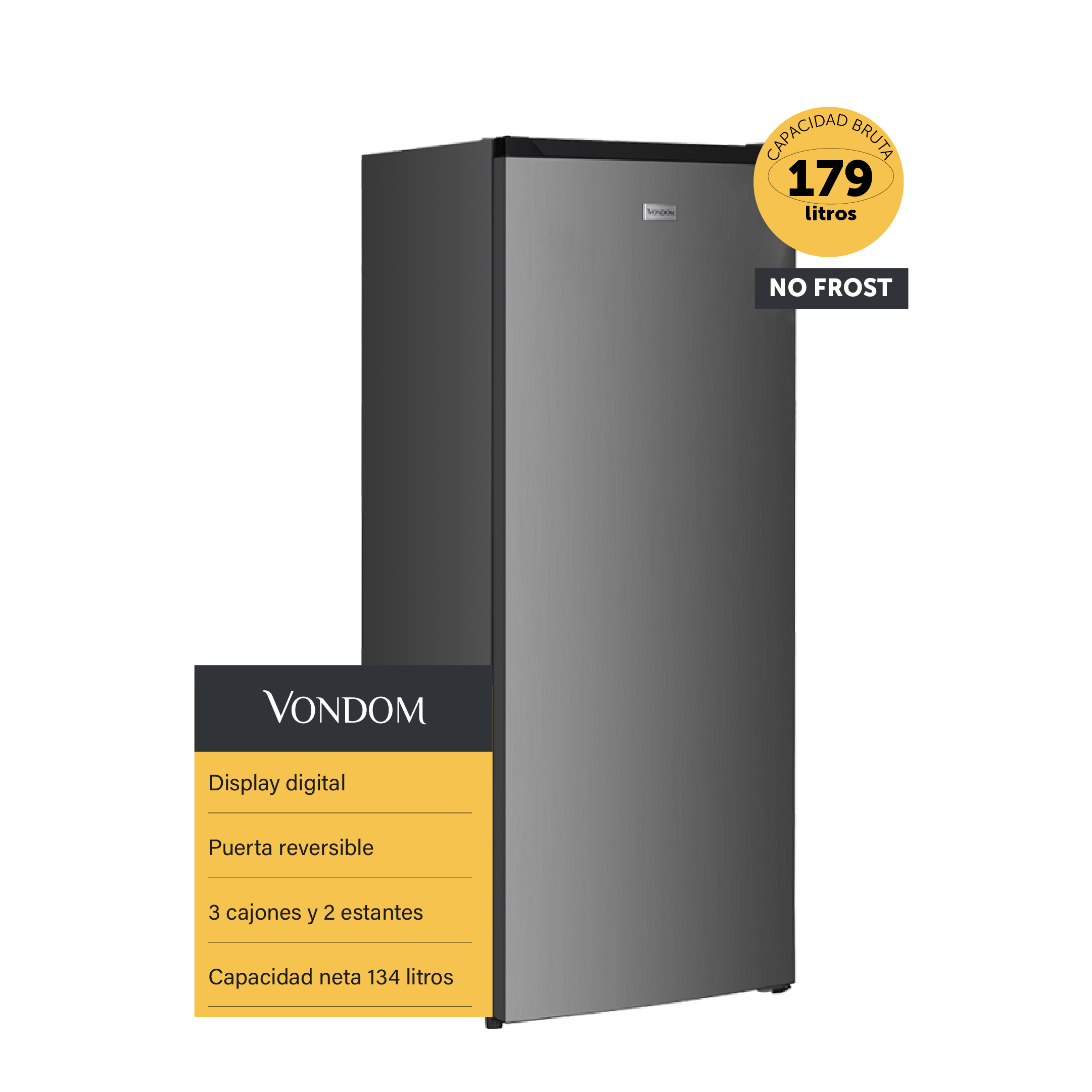 Freezer Vondom Vertical NO FROST Digital Acero Inoxidable - 179 L (Outlet)