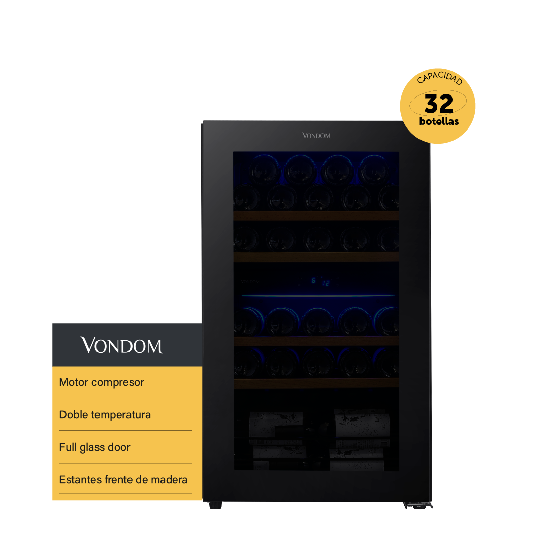 Cava de vinos Vondom para 32 botellas con motor compresor Doble Temperatura
