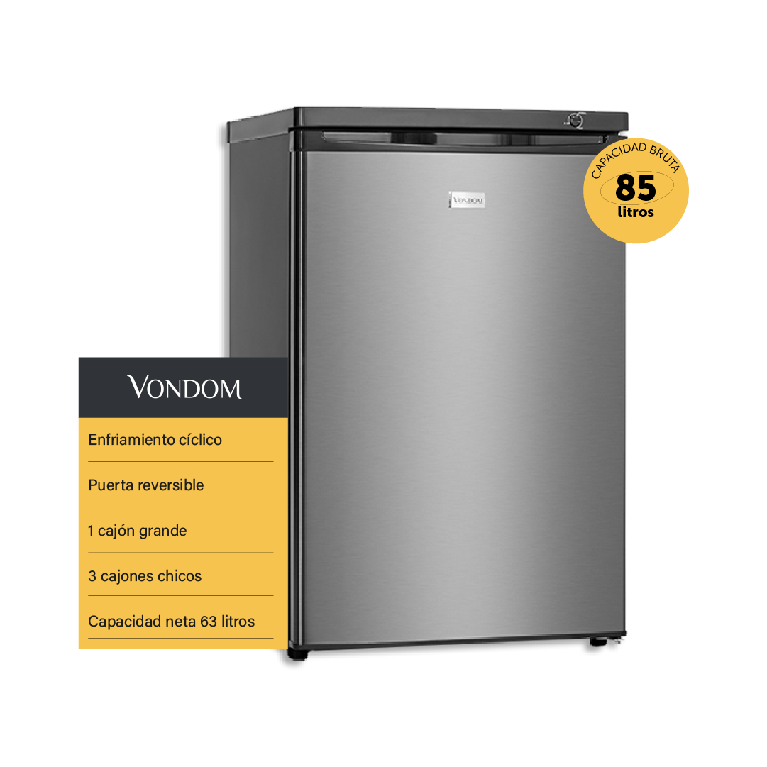Freezer Bajo Mesada Vondom Línea Acero 85 Litros - Color Plateado