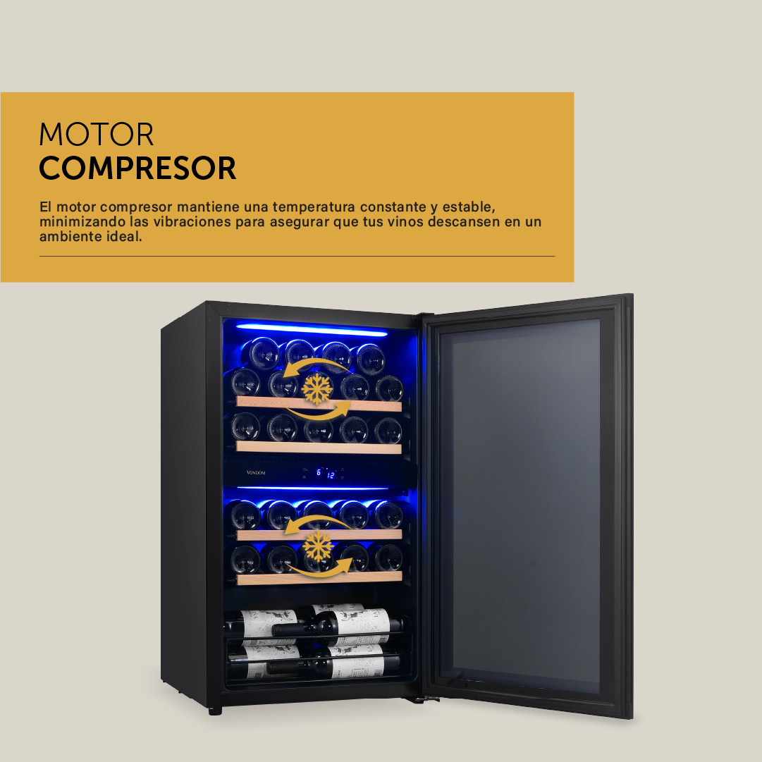 Cava de vinos Vondom para 32 botellas con motor compresor Doble Temperatura