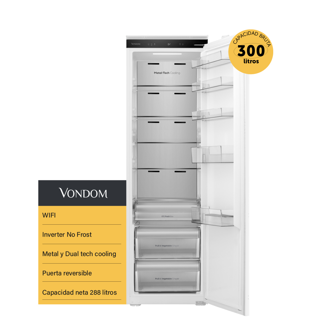 Heladera Panelable Vondom Wifi Inverter No Frost 300 L