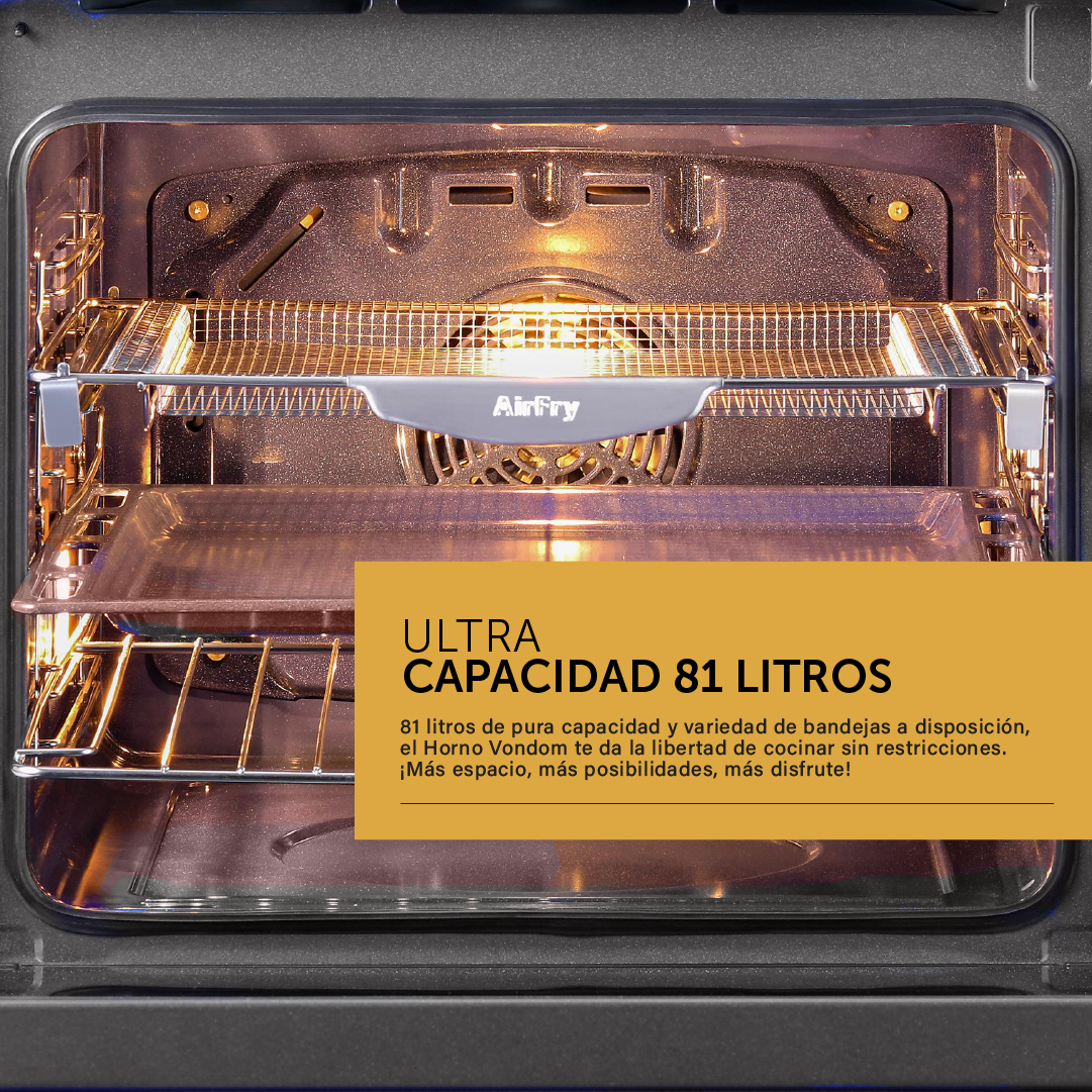 Horno Eléctrico Empotrable Pirolítico Vondom Con Air Fry 60 Cm - Ultra Capacidad 81 L
