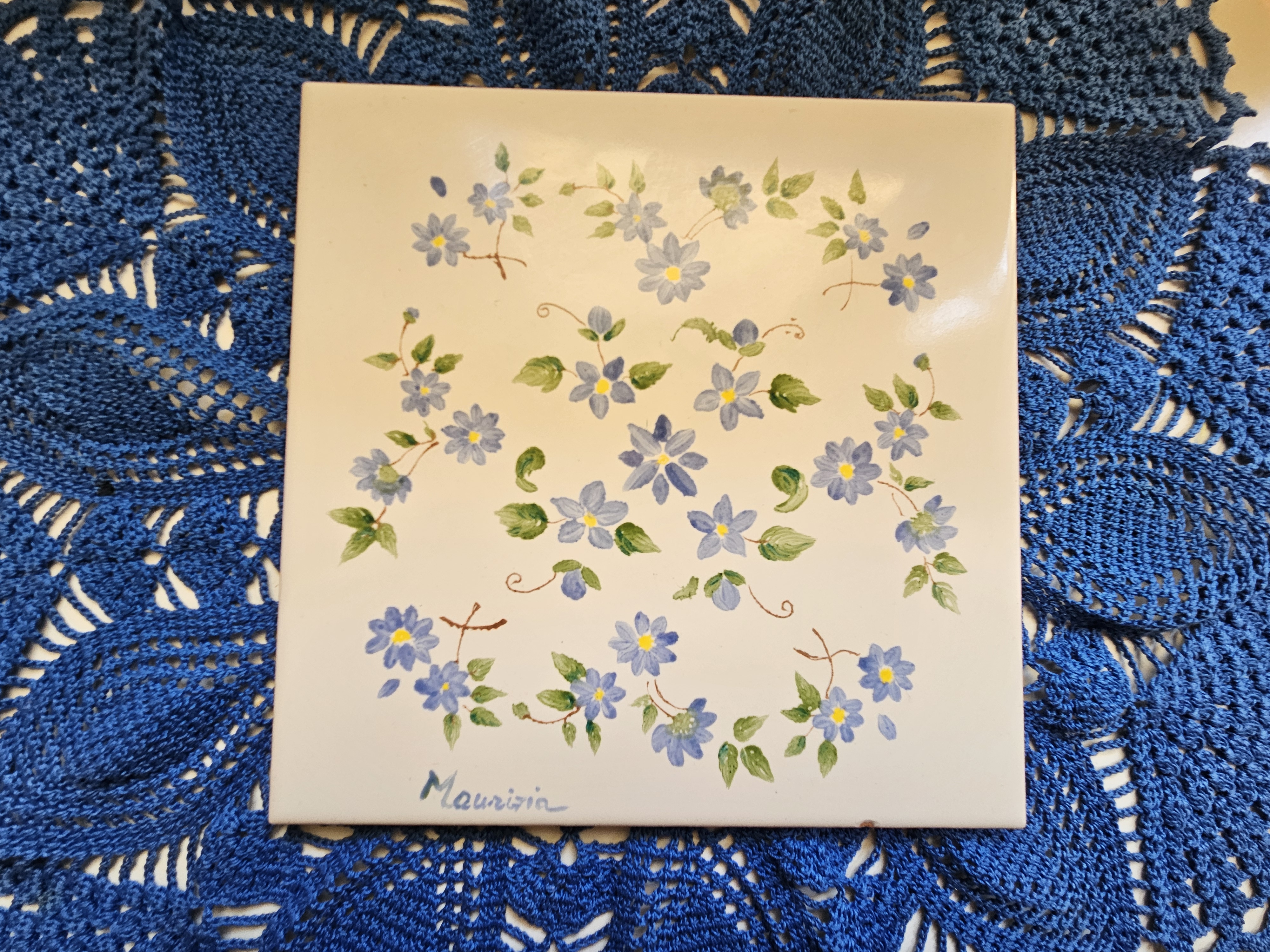 Mattonella Decorativa "Delicati Fiori di Campo Azzurri"