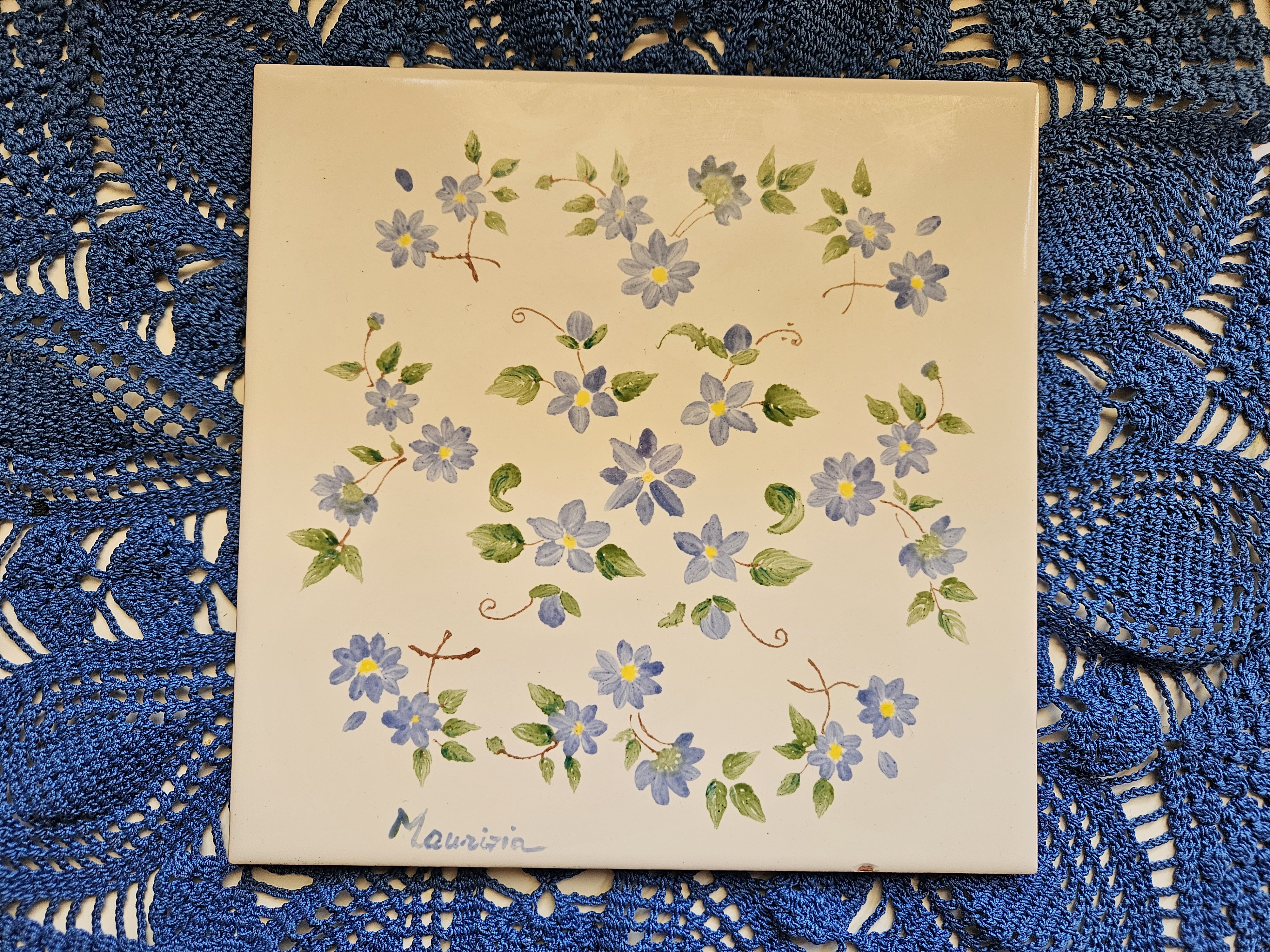 Mattonella Decorativa "Delicati Fiori di Campo Azzurri"