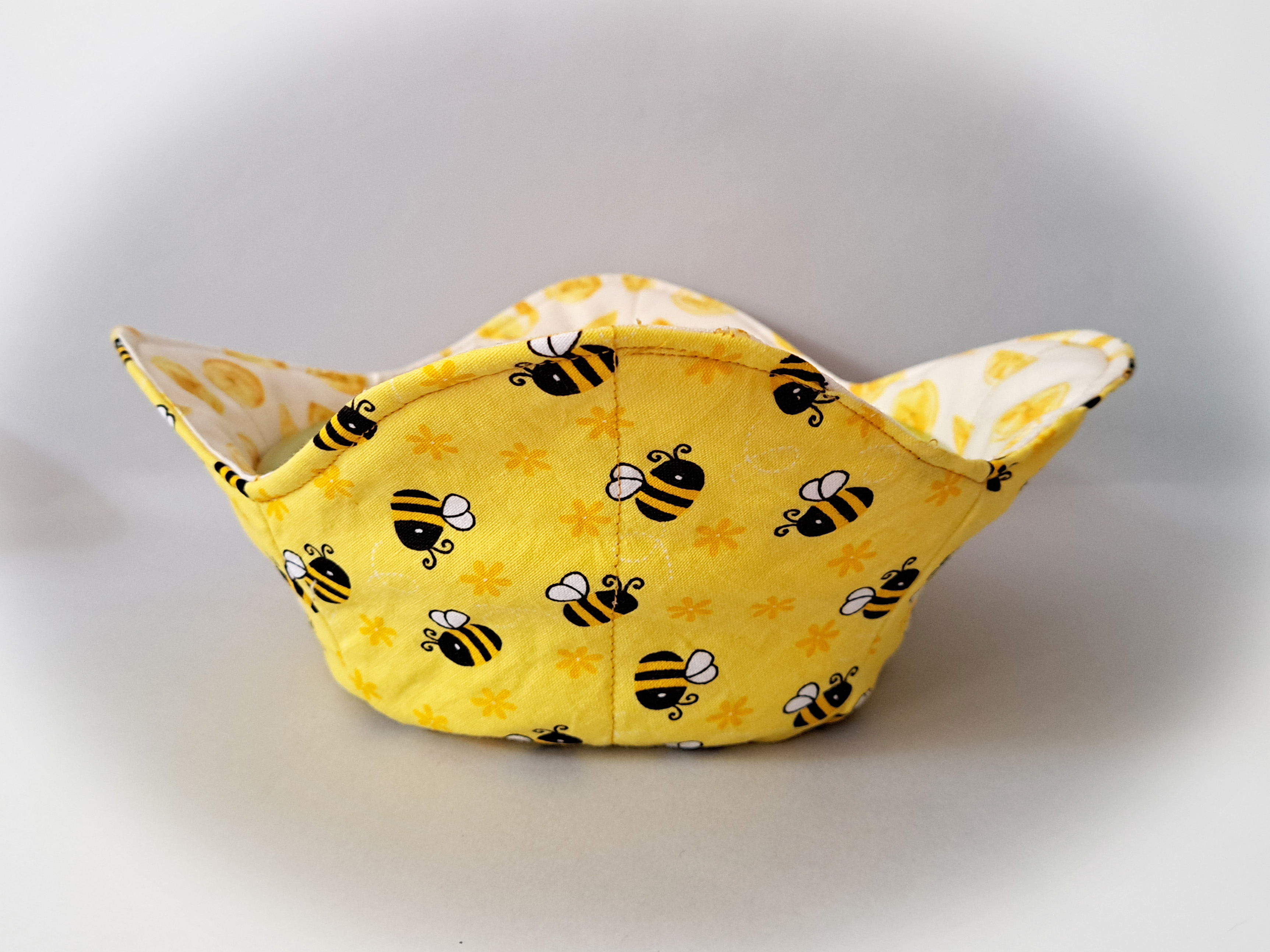 Handmade Reversible Microwave Set of 2 Bowl Cozies - Bumble Bees and Lemons Fabrics