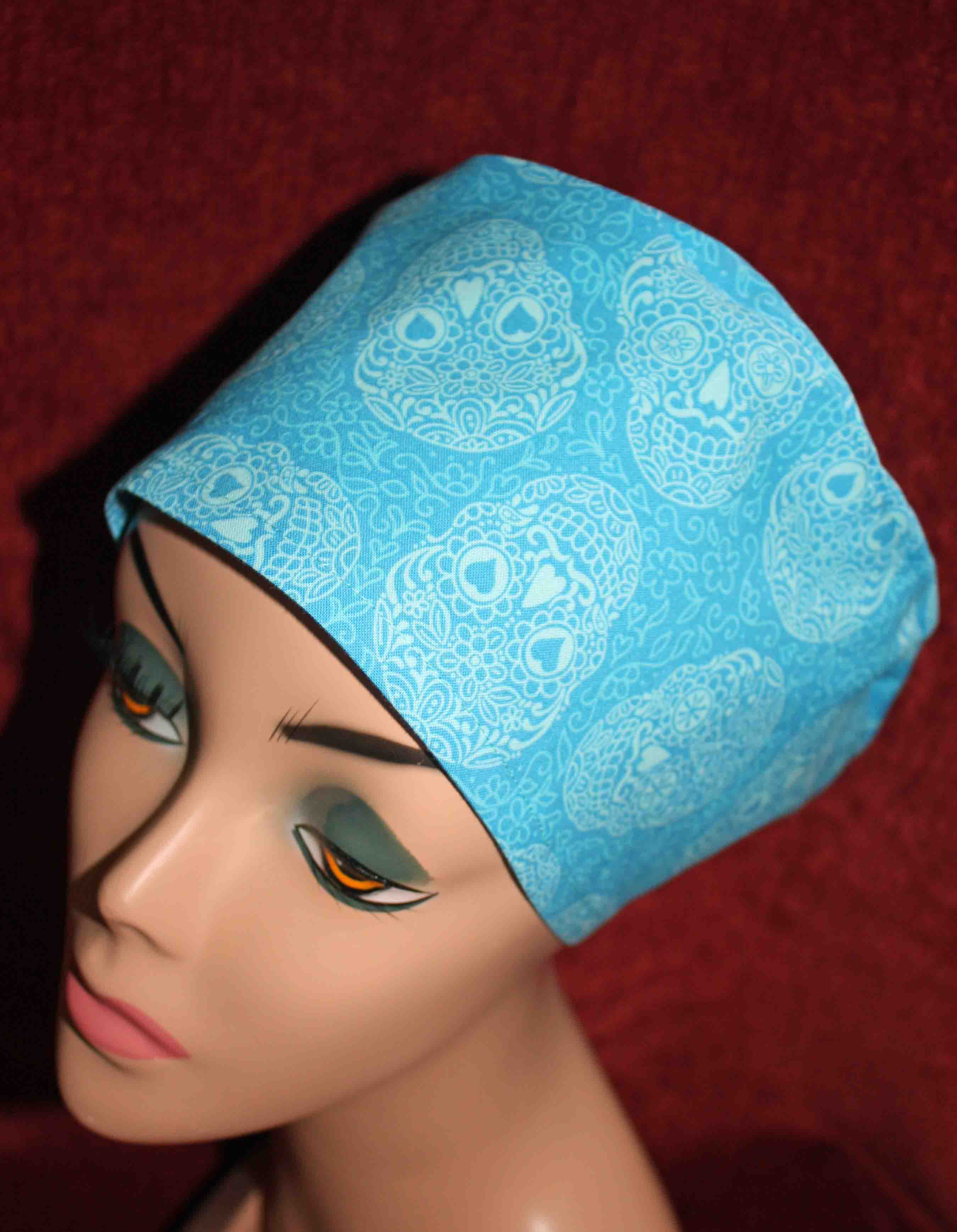 Handmade Turquoise Sugar Skulls Surgical/Scrub Cap