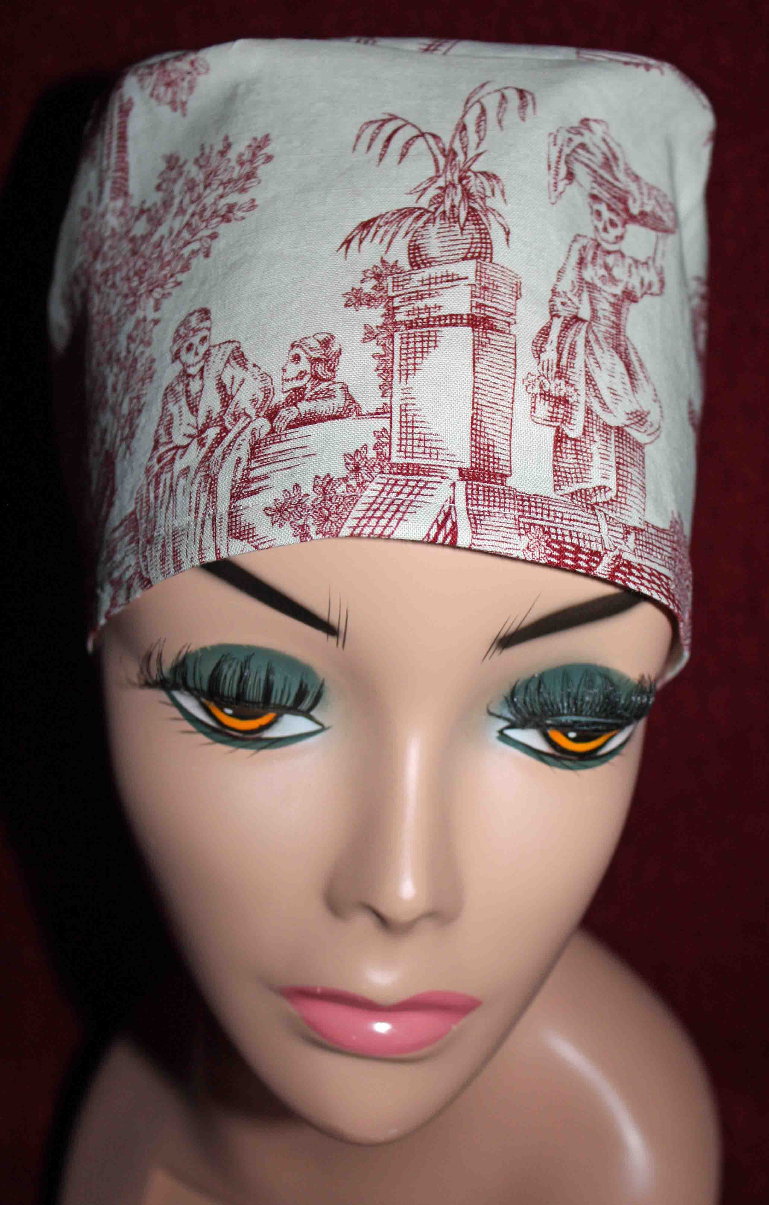 Handmade Skeleton Party Surgical/Scrub Cap - Back Displays Skeletons Sitting at a Table