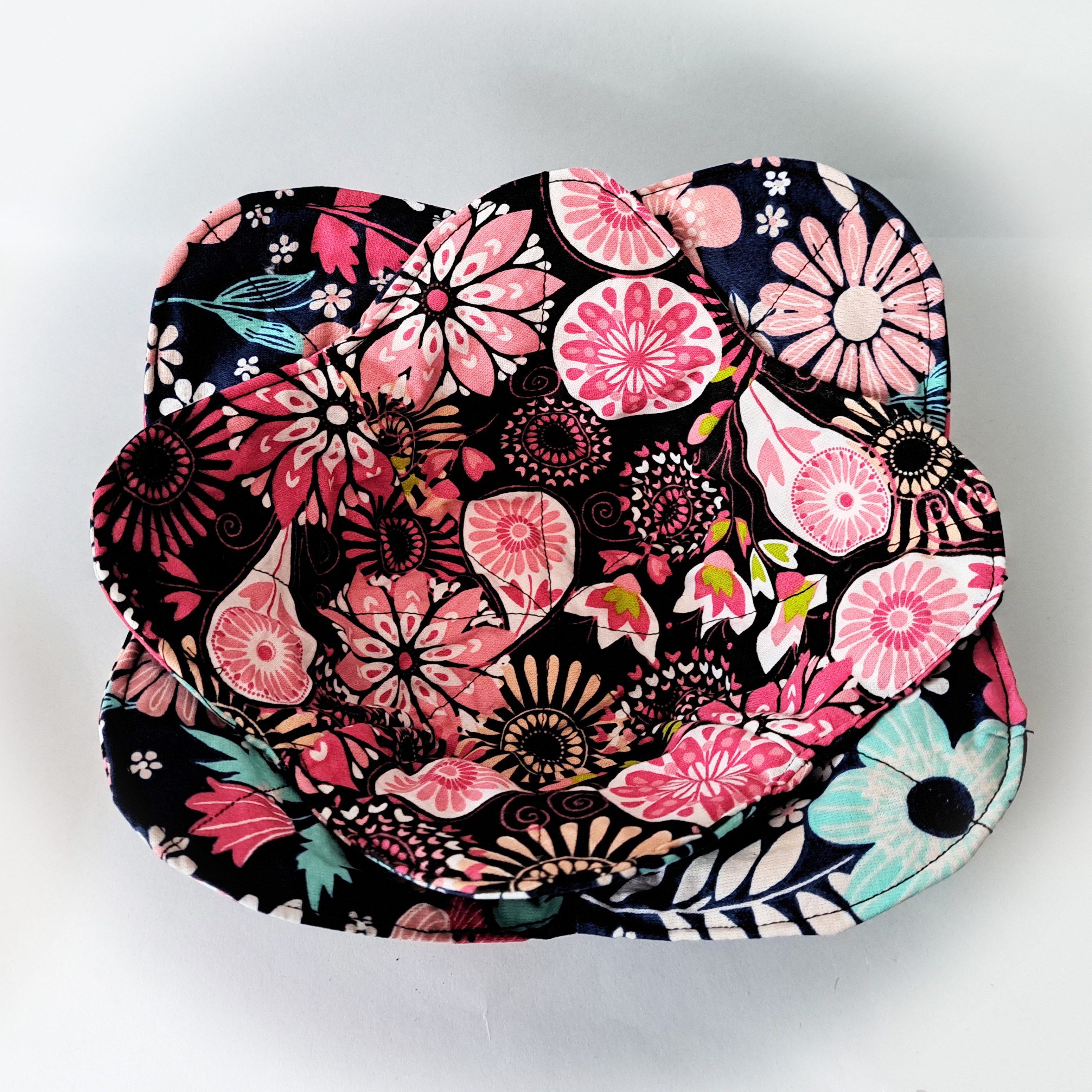 Handmade Microwave Set of 2 Bowl Cozies - Pink Flower Fabric Reverses to Blue Flower Fabric