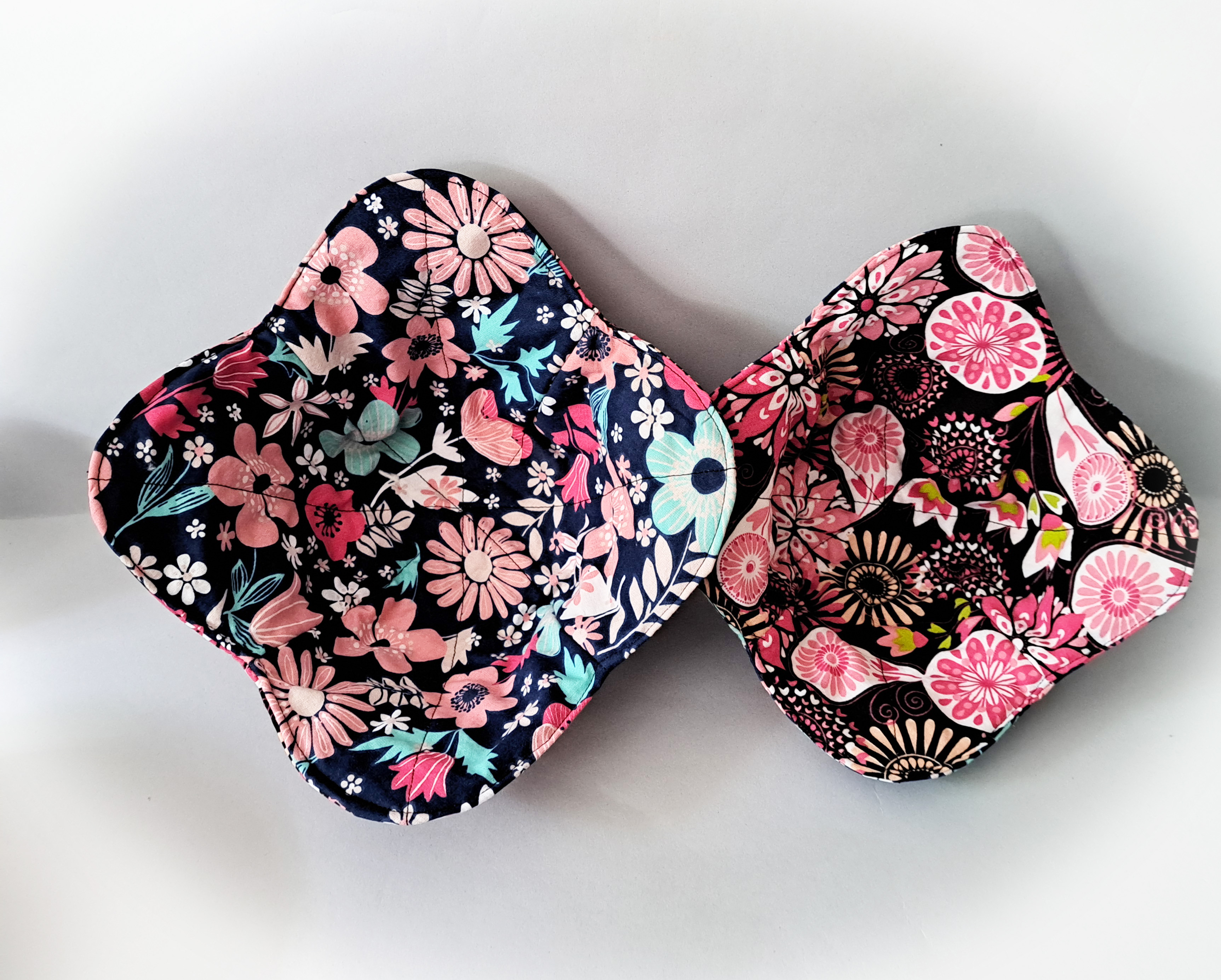 Handmade Microwave Set of 2 Bowl Cozies - Pink Flower Fabric Reverses to Blue Flower Fabric