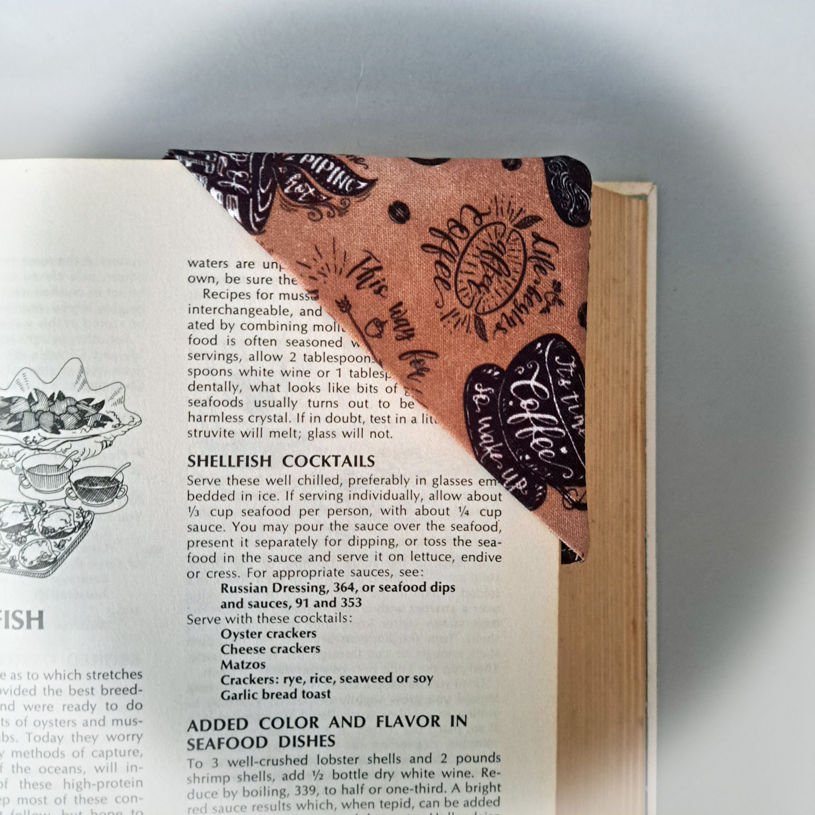 Handmade Fabric Corner Bookmark - Letters, Chemistry Elements or Coffee Time Fabric