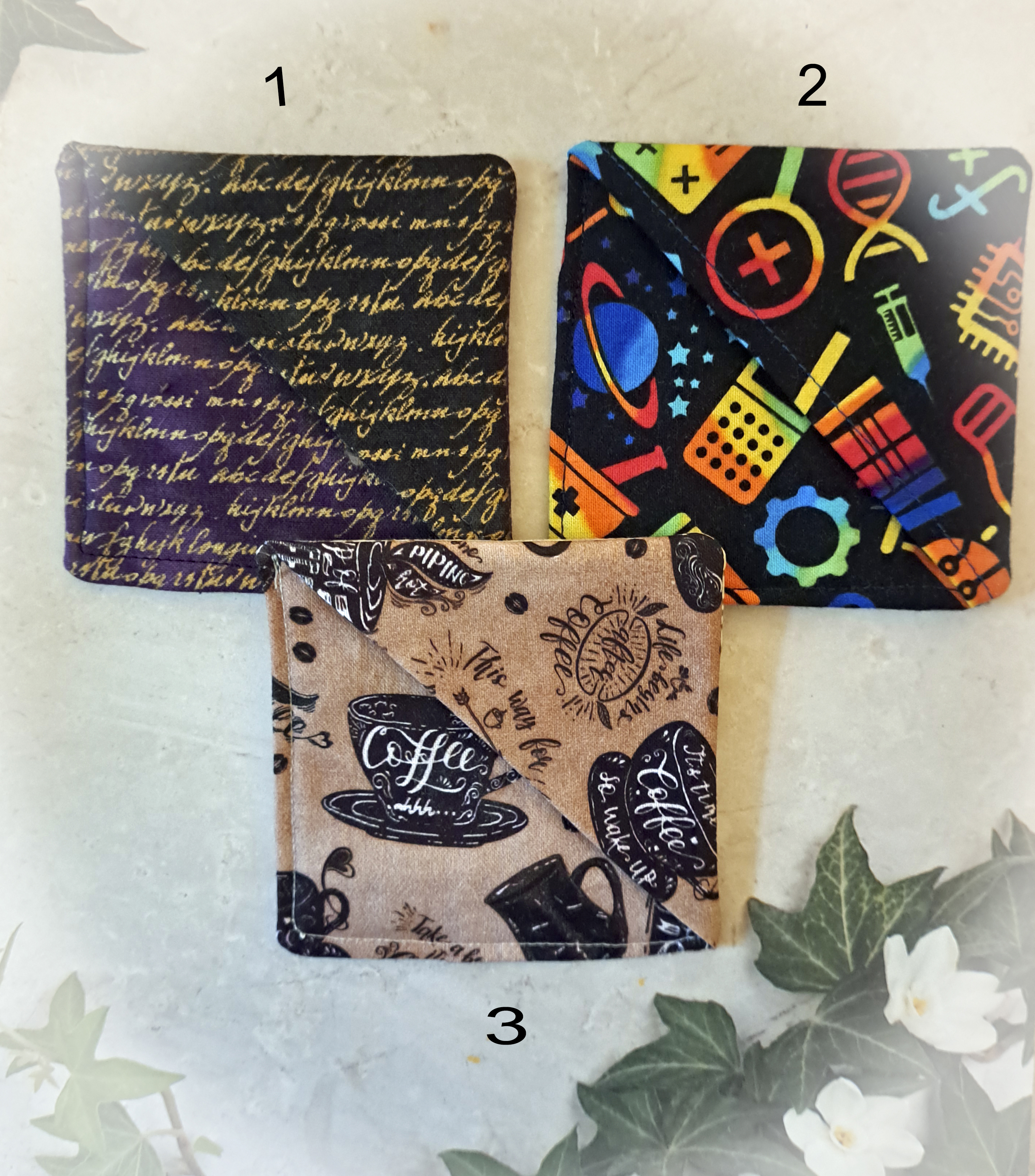 Handmade Fabric Corner Bookmark - Letters, Chemistry Elements or Coffee Time Fabric