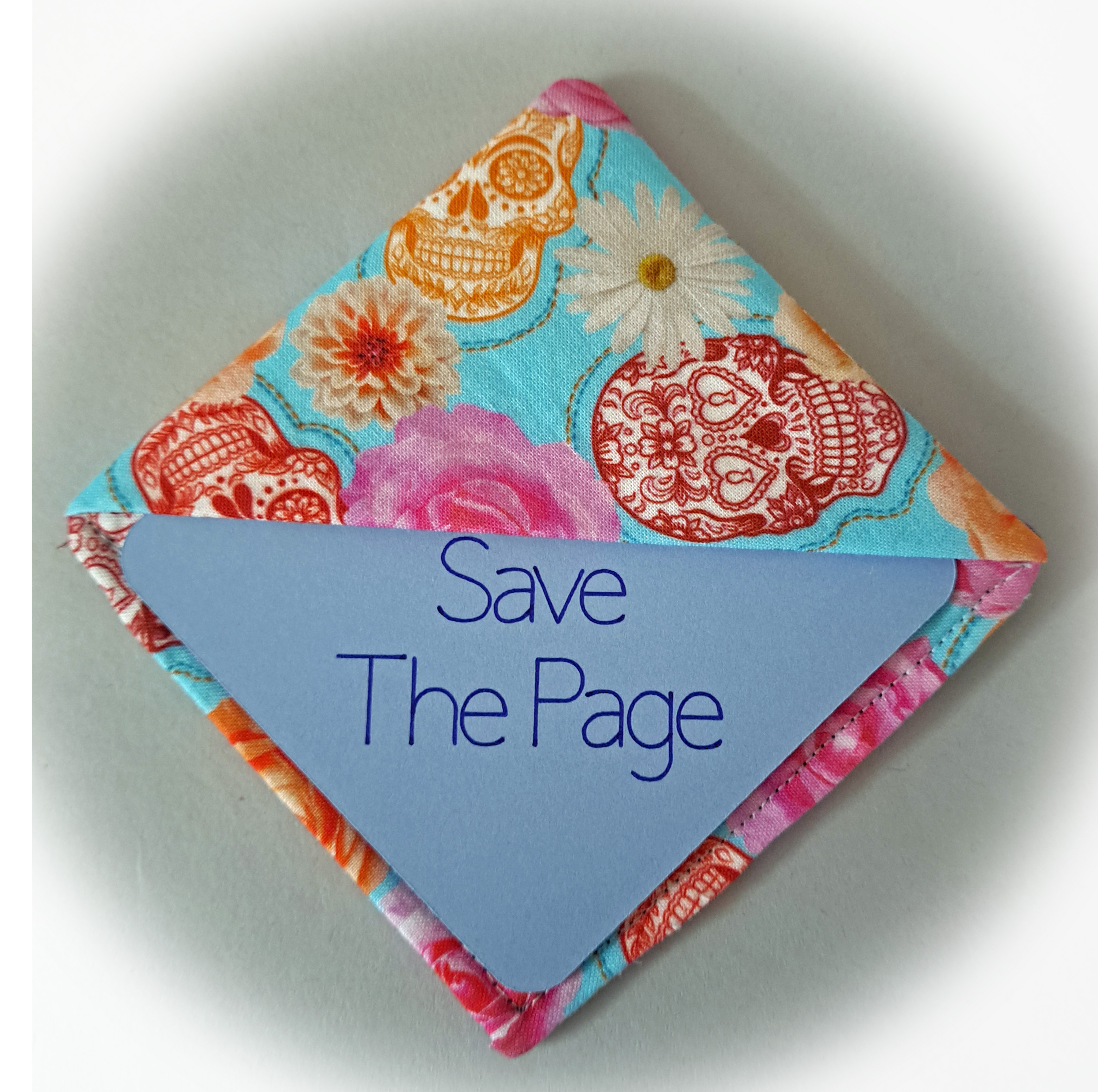 Handmade Fabric Corner Bookmark - Black or Turquoise Sugar Skulls Fabric