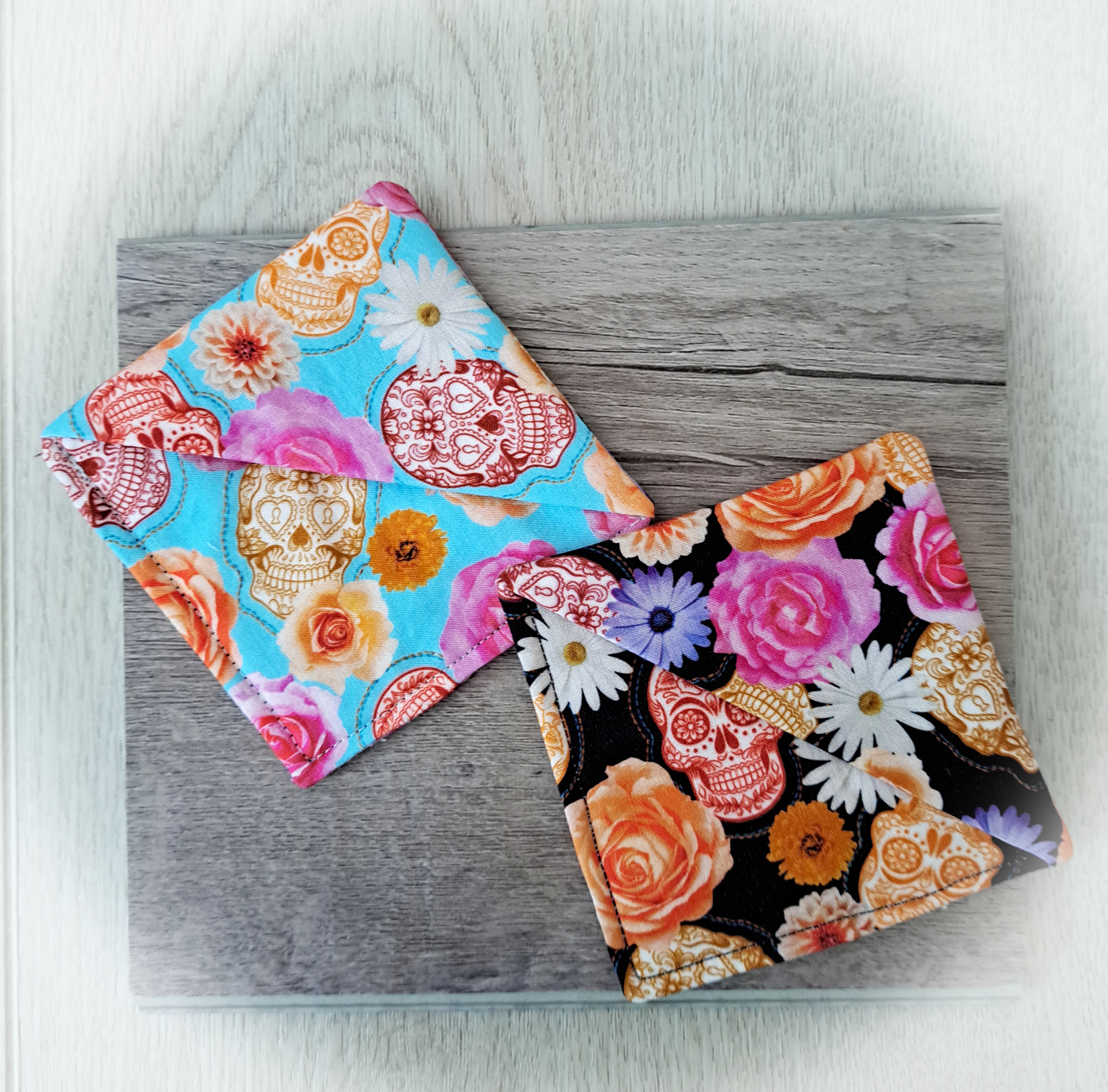 Handmade Fabric Corner Bookmark - Black or Turquoise Sugar Skulls Fabric
