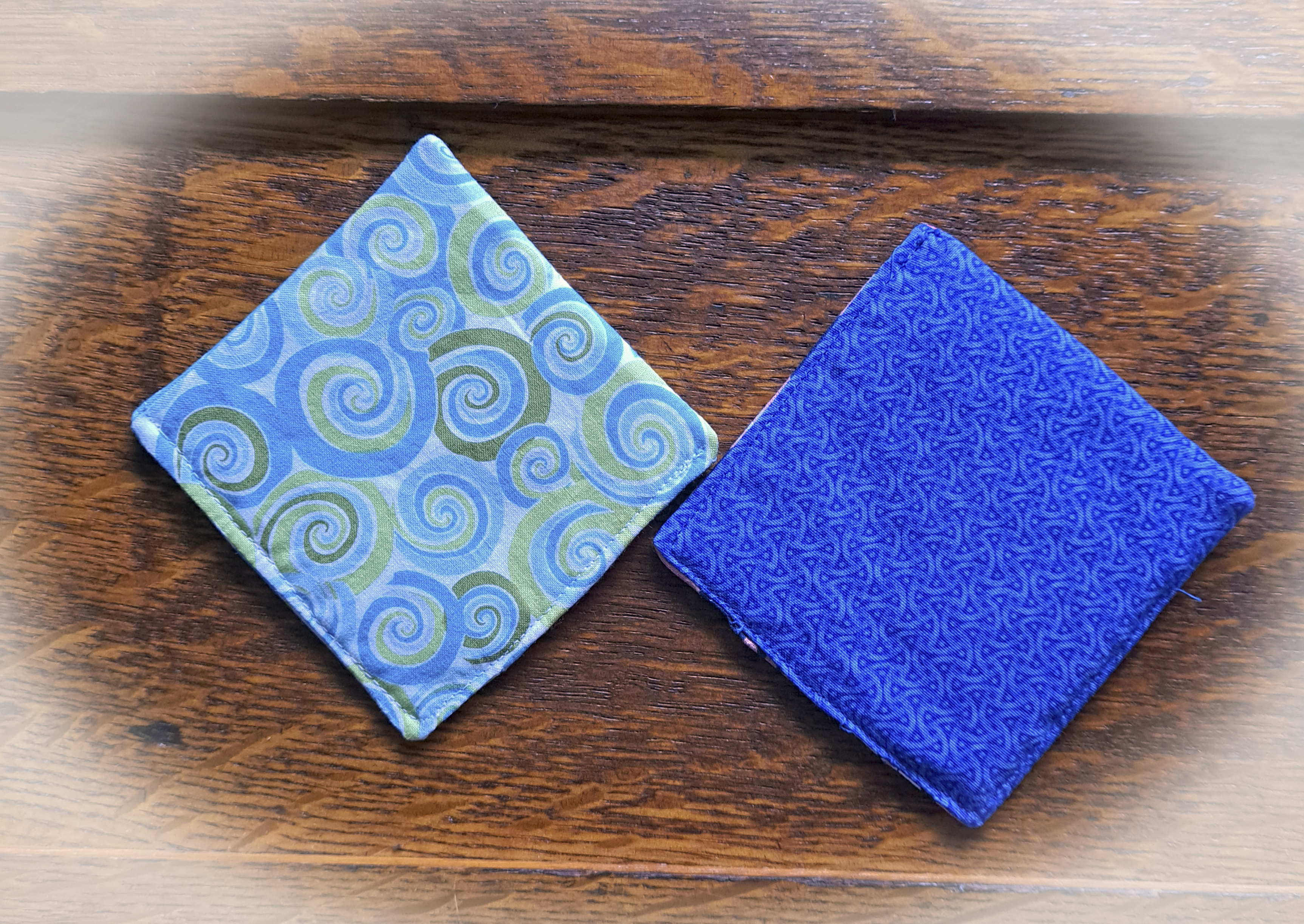 Handmade Fabric Corner Bookmark - Dark Blue Flowers Or Turquoise with White Dots Fabric
