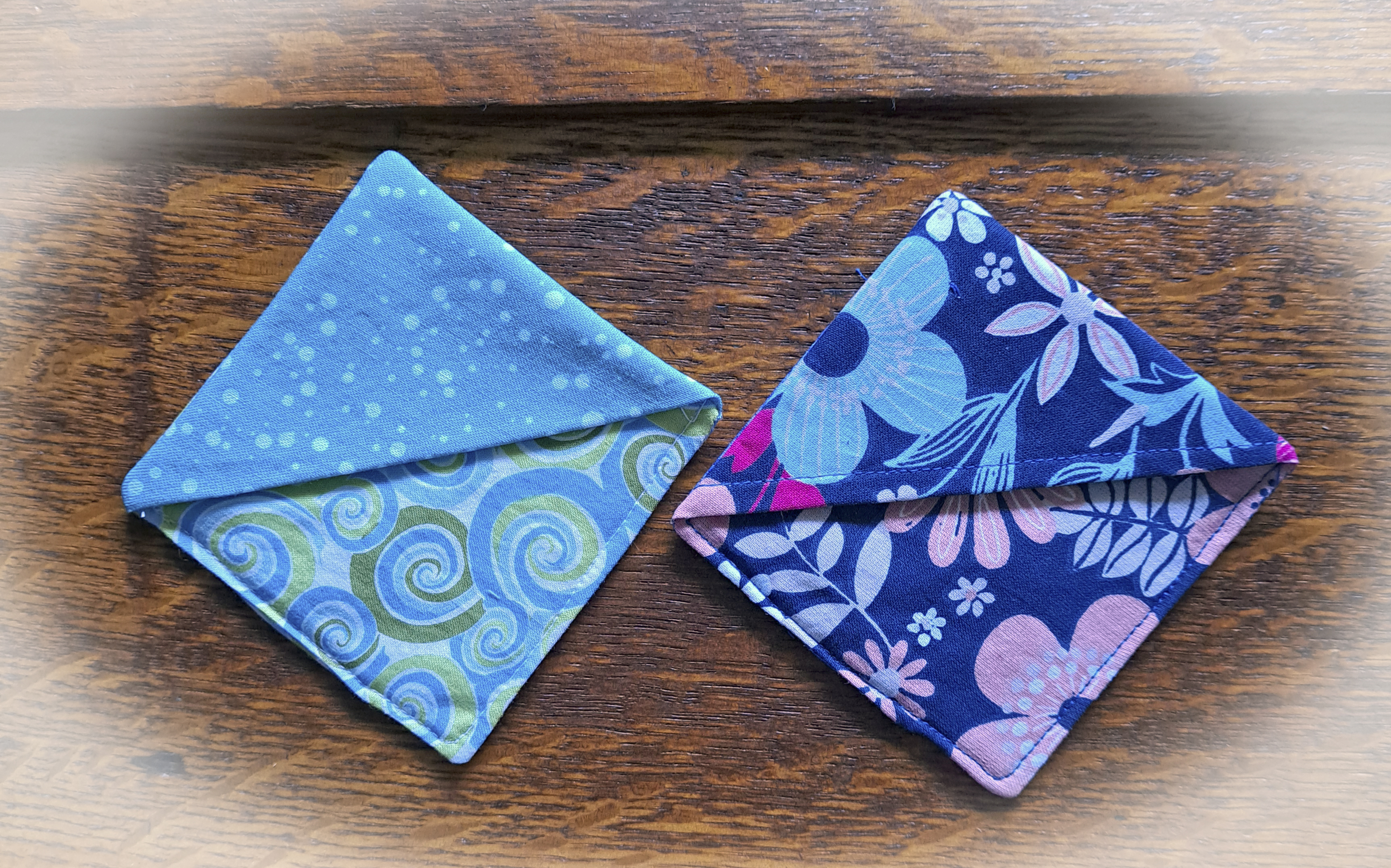 Handmade Fabric Corner Bookmark - Dark Blue Flowers Or Turquoise with White Dots Fabric