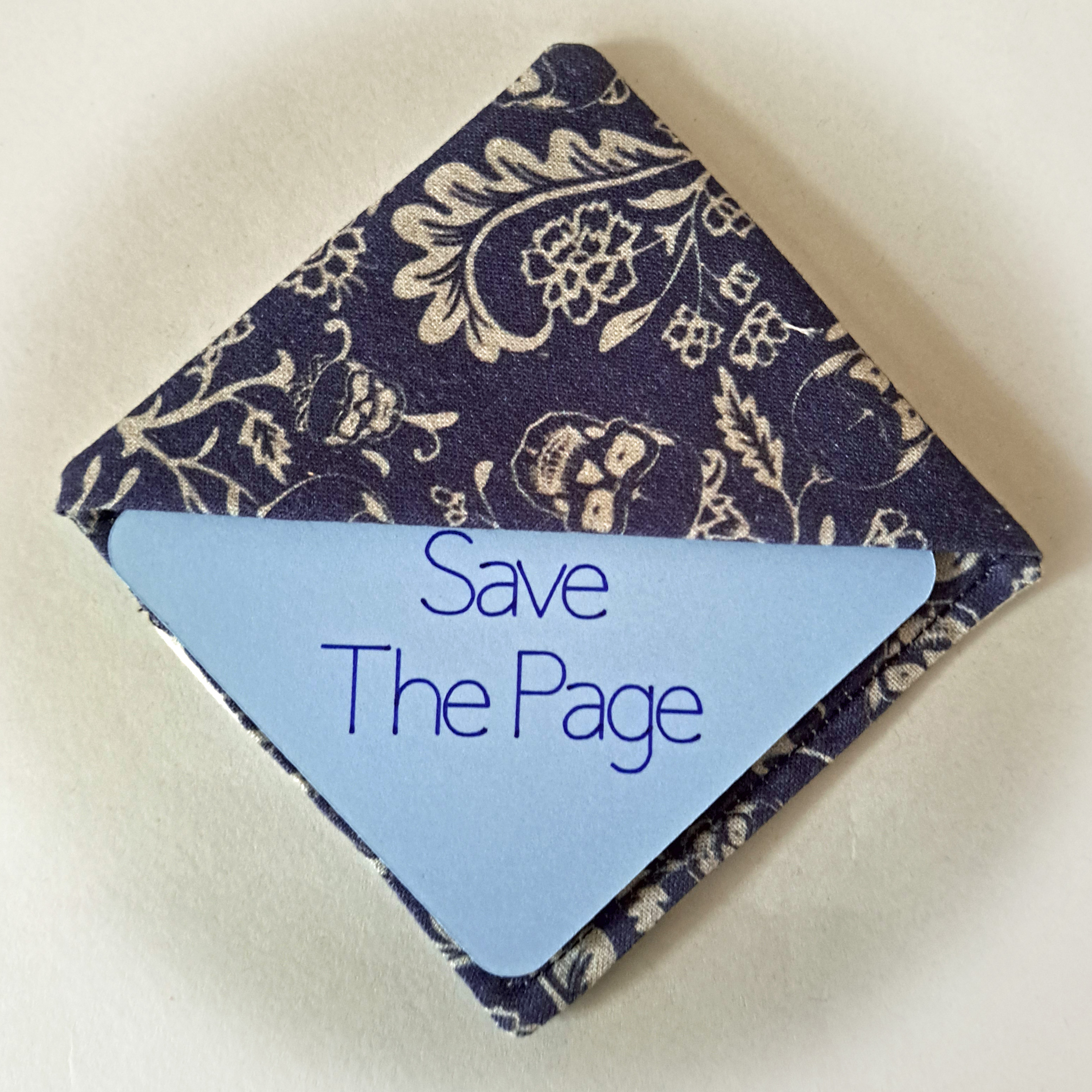 Handmade Fabric Corner Bookmark - Dark Blue Skulls or Gray Flower Fabric