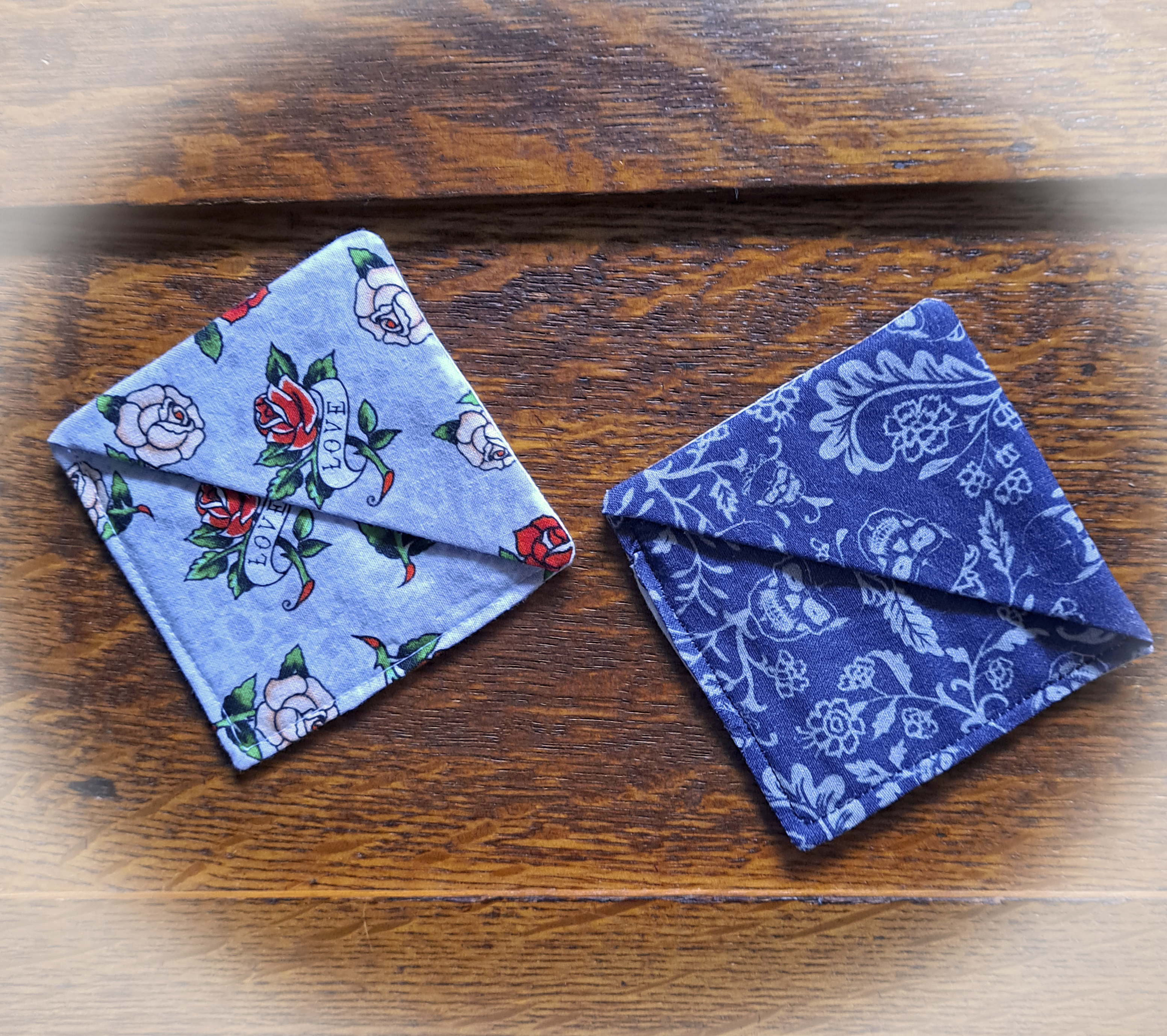 Handmade Fabric Corner Bookmark - Dark Blue Skulls or Gray Flower Fabric